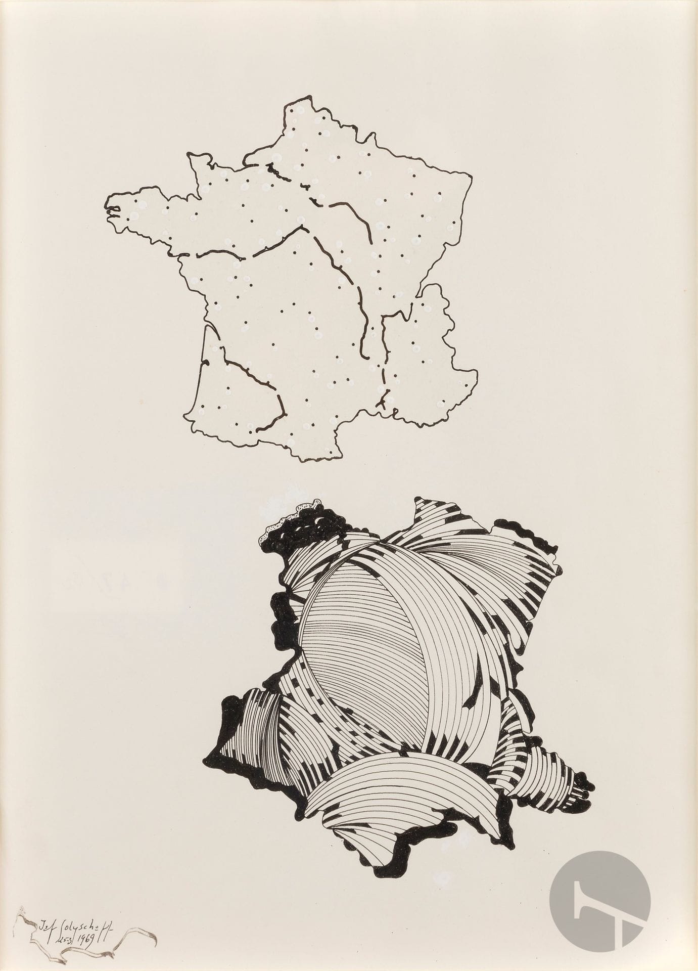 Jef GOLYSCHEFF [russe] (1897-1970)
La France, 1969
Encre et gouache.
Signée et datée en bas à gauche.
41 x 28 cm