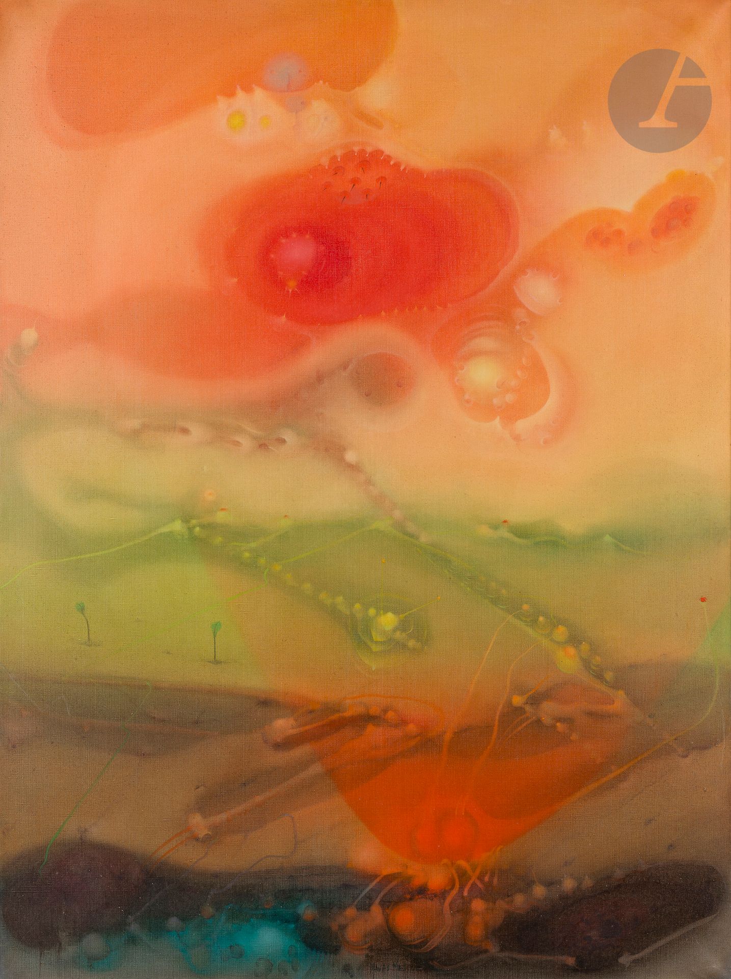 Mauro MEJIAZ [vénézuélien] (1930-2000)
Paysage, vers 1975
Huile sur toile.
Signée en pied.
130 x 97 cm