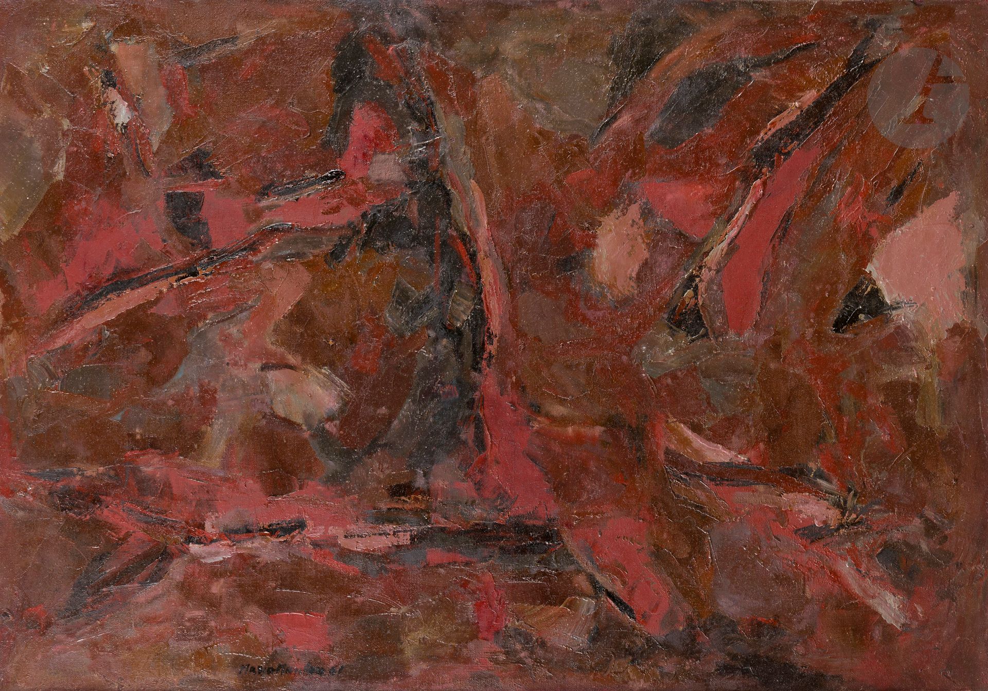 Maria MANTON (1910-2003)
Destroyed city, 1961
Oil on canvas.
Signed and dated lower left.
(Restoration).
81 x 116 cm