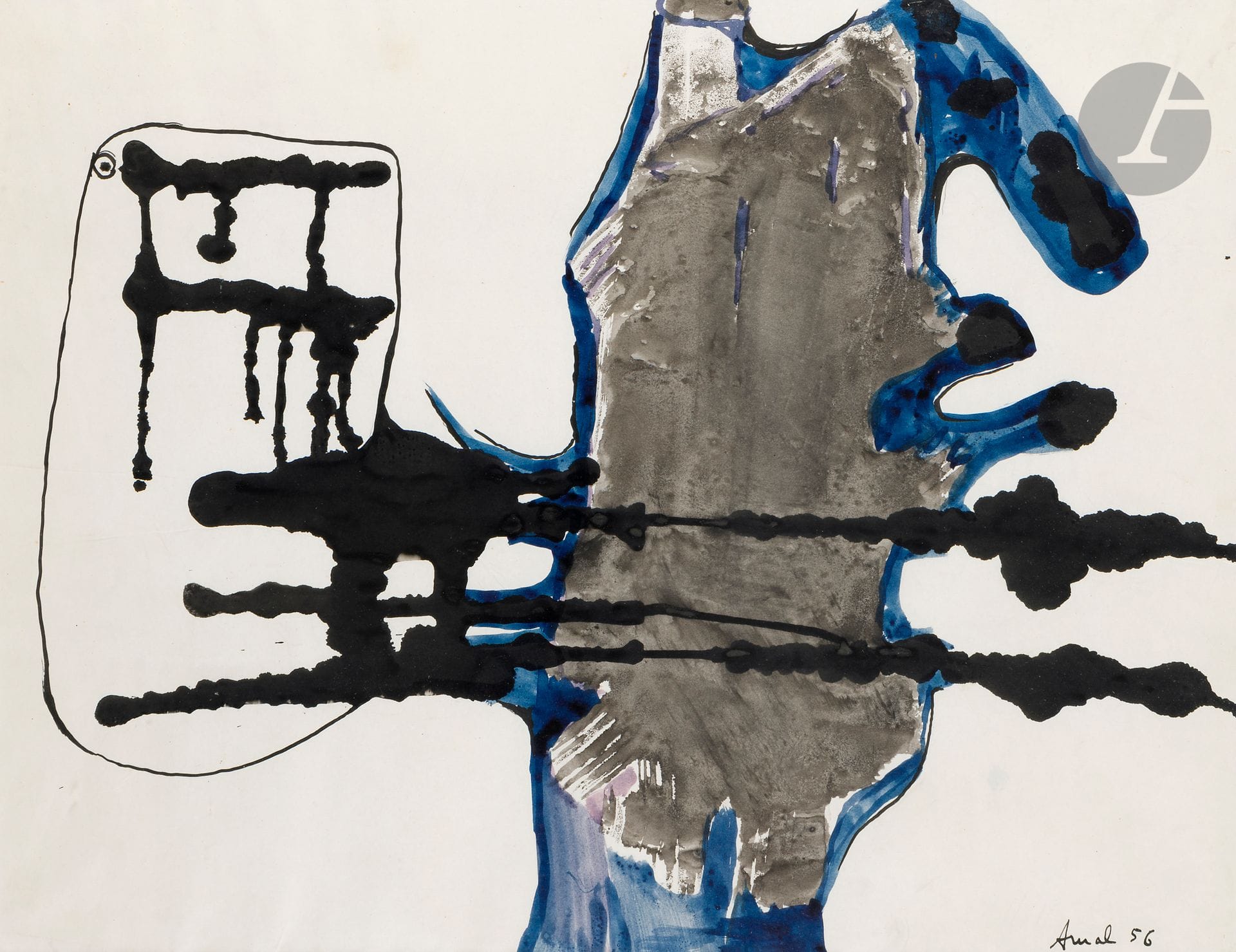 François ARNAL (1924-2012)
État de choc, 1956
Gouache et encre sur papier.
Signée et datée en bas à droite.
38 x 50 cm