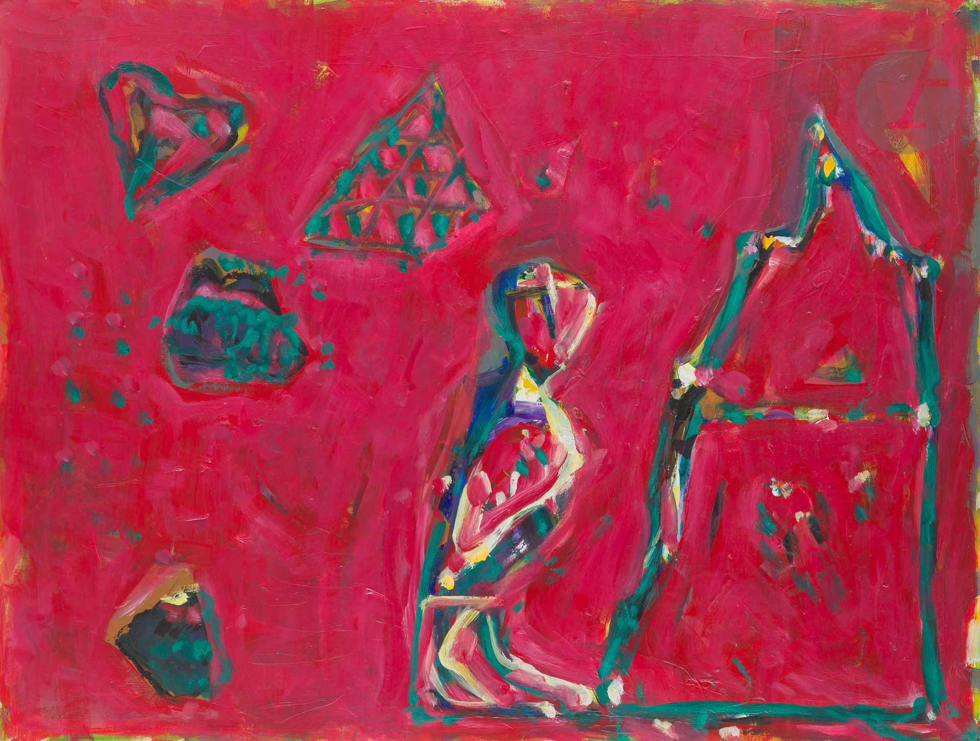 Pavel ROUCKA (né en 1942)
Le Château, Franz Kafka, 1991
Acrylique sur papier fort.
Signée et datée en pied.
Datée et titrée au dos.
56 x 74 cm

Provenance : 
Acquis directement par l'actuel propriétaire auprès de l'artiste.