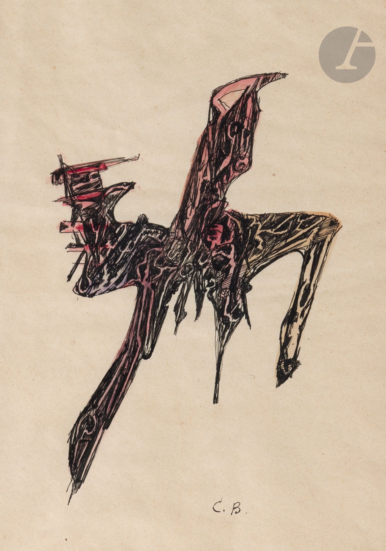 Camille BRYEN (1907-1977)
Racine, vers 1948-49
Encre et aquarelle.
Monogrammée en pied.
20 x 15 cm