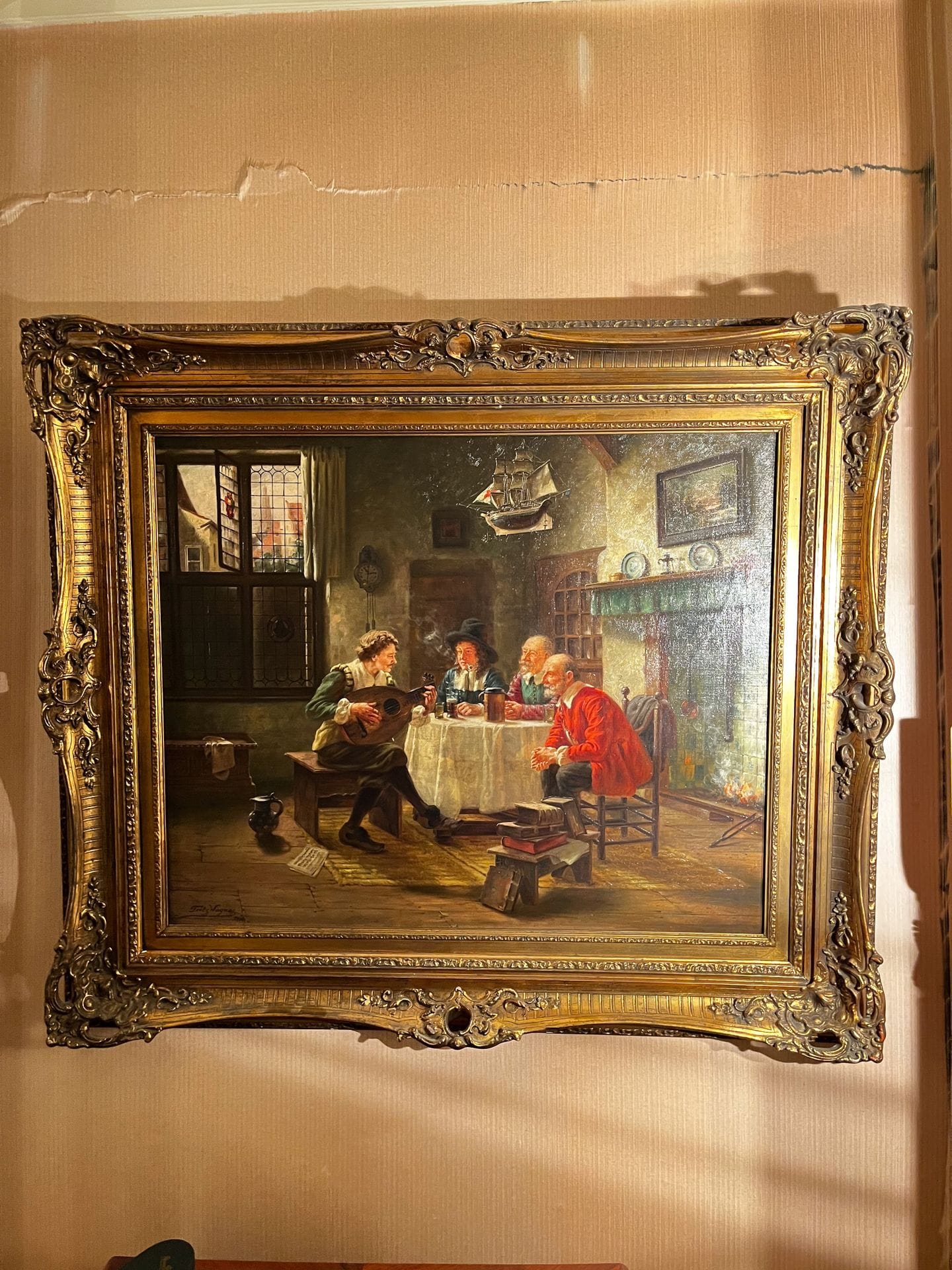 Fritz WAGNER (1896 – 1939 )
Le joueur de Luth à la taverne.
Huile sur toile.
Signée «Fritz Wagner» en bas à gauche.
70 x 85 cm