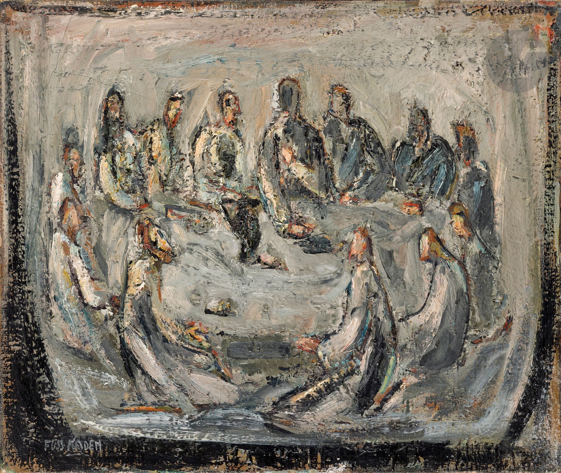 Tadeusz FUSS-KADEN (1914-1985)
Le Cène, vers 1950
Huile sur toile.
Signée en bas à gauche.
46 x 55 cm
Exposition : 
Fuss-Kaden, Galerie Bernheim-Jeune, Paris, 1950 (étiquette au dos sur le châssis).