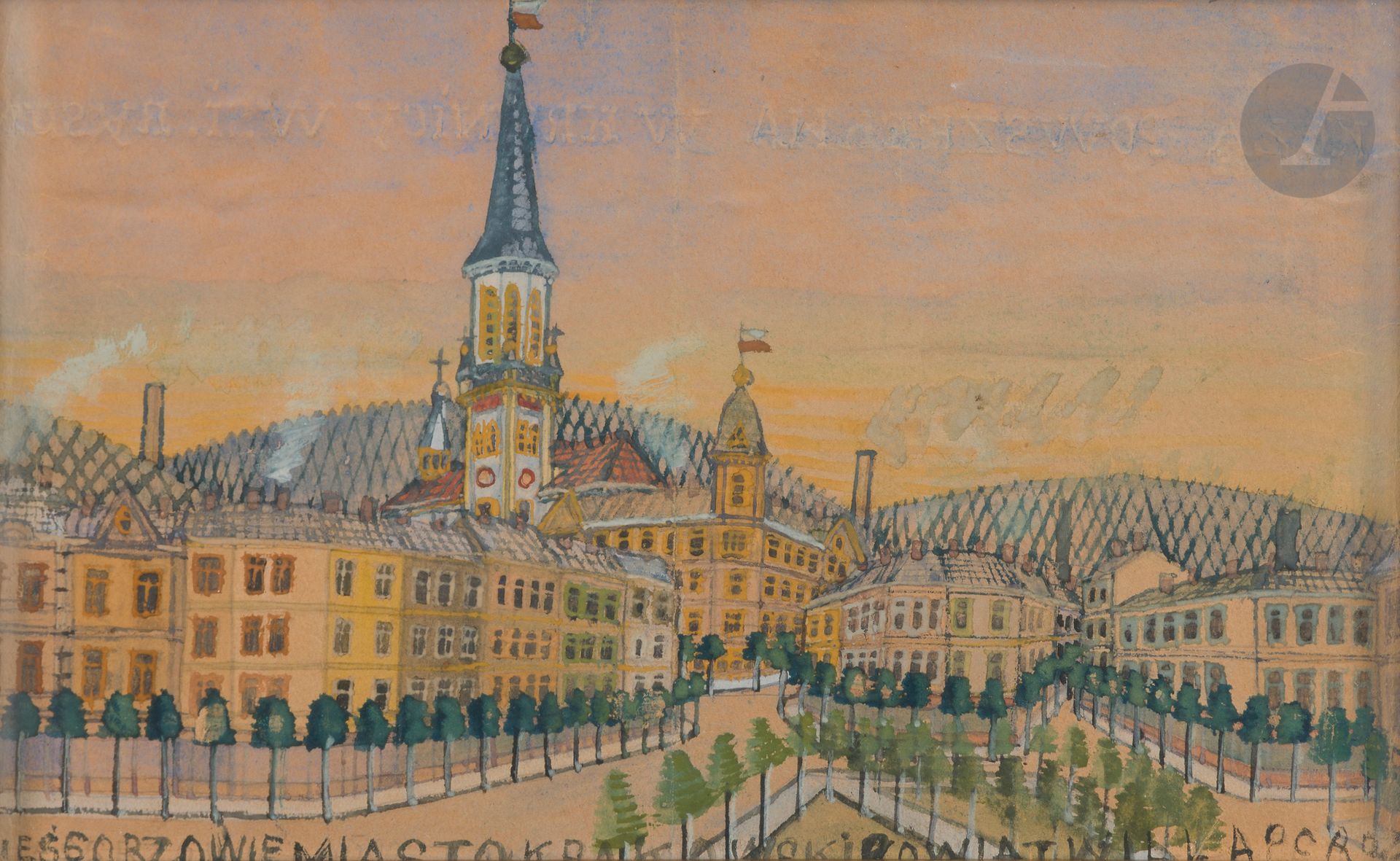 Nikifor Krynicki, dit Nikifor (1895-1966)
Vue d’une ville, c. 1935-39
Aquarelle et gouache.
20 x 33 cm à vue

Nous remercions Monsieur Bogdan Karski, grand passionné du travail de Nikifor, d’avoir identifié, authentifié et daté l’œuvre.
