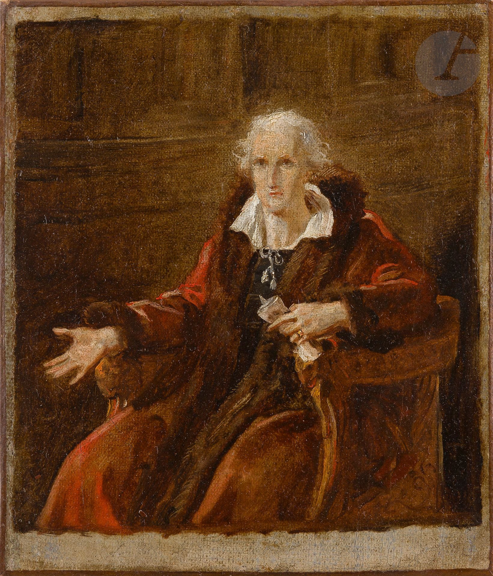 Antoine-Jean GROS, dit le Baron GROS (Paris 1771 - Meudon 1835)
Portrait du maréchal Stanislas Malachowski (1736-1809)
Toile.
Hauteur : 28,2 cm; largeur : 24 cm

Porte des inscriptions au revers du châssis «Fait à Florence / Bron Gros (le mal Malakowski)».
Porte des numéros au revers du châssis «126».

Provenance :
- Commande du maréchal Malachowski à Florence, en août 1793.
- Catalogue des Tableaux, Esquisses, Dessins et Croquis de M. Le Baron Gros, Paris, 14 quai des Fossés-Saint-Germain-des-Près, 24 novembre 1835, n° 30 (esquisse du portrait du maréchal Malakowski, fait à Florence).
- Collection Delestre, en 1867.

Bibliographie :
- J.-B. Delestre, Gros: sa vie et ses ouvrages, Paris, 1867, cité p. 27 et p. 373.
- J. Tripier Le Franc, Histoire de la vie et de la mort du Baron Gros, Paris, 1880, cité p. 93 et p. 671.
- G. Dargenty, Les artistes célèbres. Le Baron Gros, Paris, 1887, cité p. 9 et p. 81.
- D. Wrotnowska, «Gros et ses rapports avec les émigrés polonais en 1830», dans Bulletin de la Société de l’Histoire de l’Art Français, Paris, 1949, cité p. 133.
- D. O’Brien, Antoine Jean Gros, Chine, 2006, cité p. 24.

Elève de Jacques-Louis David, Gros est aujourd’hui essentiellement connu comme portraitiste des figures de l’Empire et de la Restauration, mais aussi pour ses représentations de batailles et de la geste napoléonienne. 
En 1793, Gros quitte la France et débute un séjour italien de près de dix ans. A Gênes, à l’instar de son père, il s’adonne à la production de miniatures et de portraits. A Florence, il rencontre le maréchal polonais Stanislas Malachowski, lui aussi contraint à l’exil par les troubles politiques. 
Le Maréchal Stanislas Malachowski est aux origines de la Constitution polonaise du 3 mai 1791 aux côtés d’Ignacy Potocki et de Hugon Kollataj. Opposé à la Confédération de Targowica, il quitte la Pologne en 1792 pour se rendre à Vienne et en Italie, notamment à Florence. C’est dans cette ville italienne qu’il croise le Baron Gros qui y séjourne dans les années 1793-1794. A l’origine de cette rencontre se trouve Julian Ursyn Niemcewicz, poète polonais, qui lui-même pose pour Gros en 1793 (son portrait est conservé au Musée National de Cracovie, réf. MNL XII-408). Le maréchal rentre en Pologne en 1796, il devient président de la Commissions d’administration du Duché de Varsovie en 1807, puis membre du conseil des ministres et sénateur.
Sur l’annulaire de la main gauche de Malachowski, on distingue une bague qui est certainement la «Fidis manibus», bague portée par les défenseurs de la Constitution du 3 mai 1791. Dans cette même main, le portraituré serre un rouleau, probablement le texte de l’acte. Un autre portrait de Stanislaw Malachowski de cette période se trouve au Musée National de Cracovie, fait à Florence en 1794 par François-Xavier Fabre.

Nous remercions le Cabinet Turquin d’avoir expertisé ce lot.

Antoine-Jean Gros (Baron Gros), portret marszałka Stanisława Małachowskiego, ok. 1793 we Florencji. Cytowany w katalogu po śmierci artysty (1835).