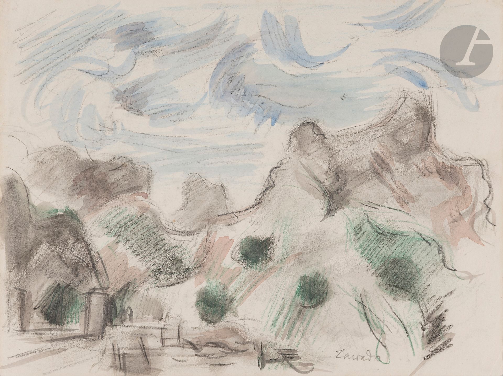 Jan-Wacław Zawadowski, known as ZAWADO (1891-1982)
Landscape of Provence
Watercolor over black pencil lines on a notebook page.
Signed lower right.
(Study signed on the back).
20.5 x 27 cm