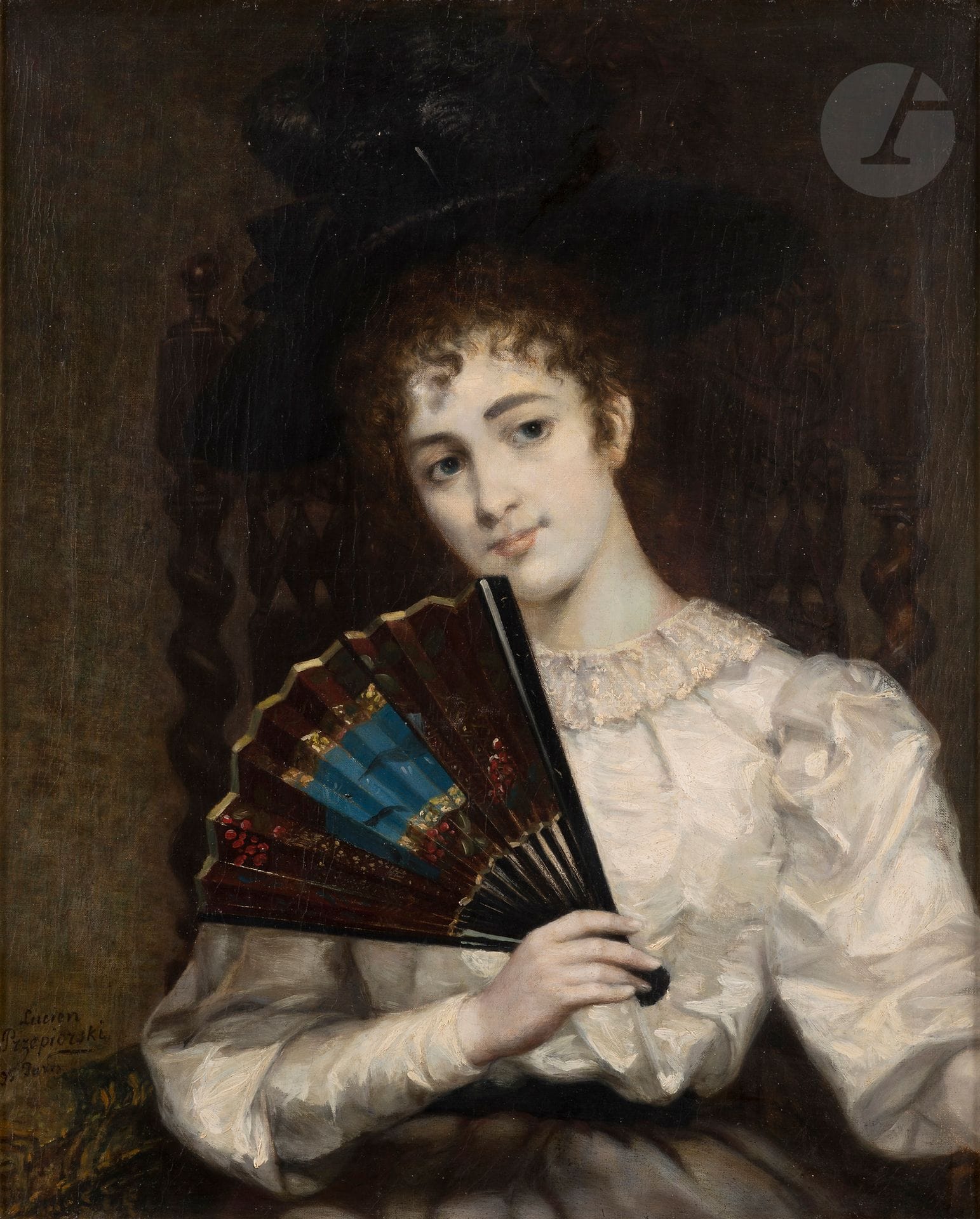 Lucien PRZEPIORSKI (1831-1911)
Femme à l’éventail, 1895
Huile sur toile.
Signée, datée et située Paris en bas à gauche.
82 x 67 cm