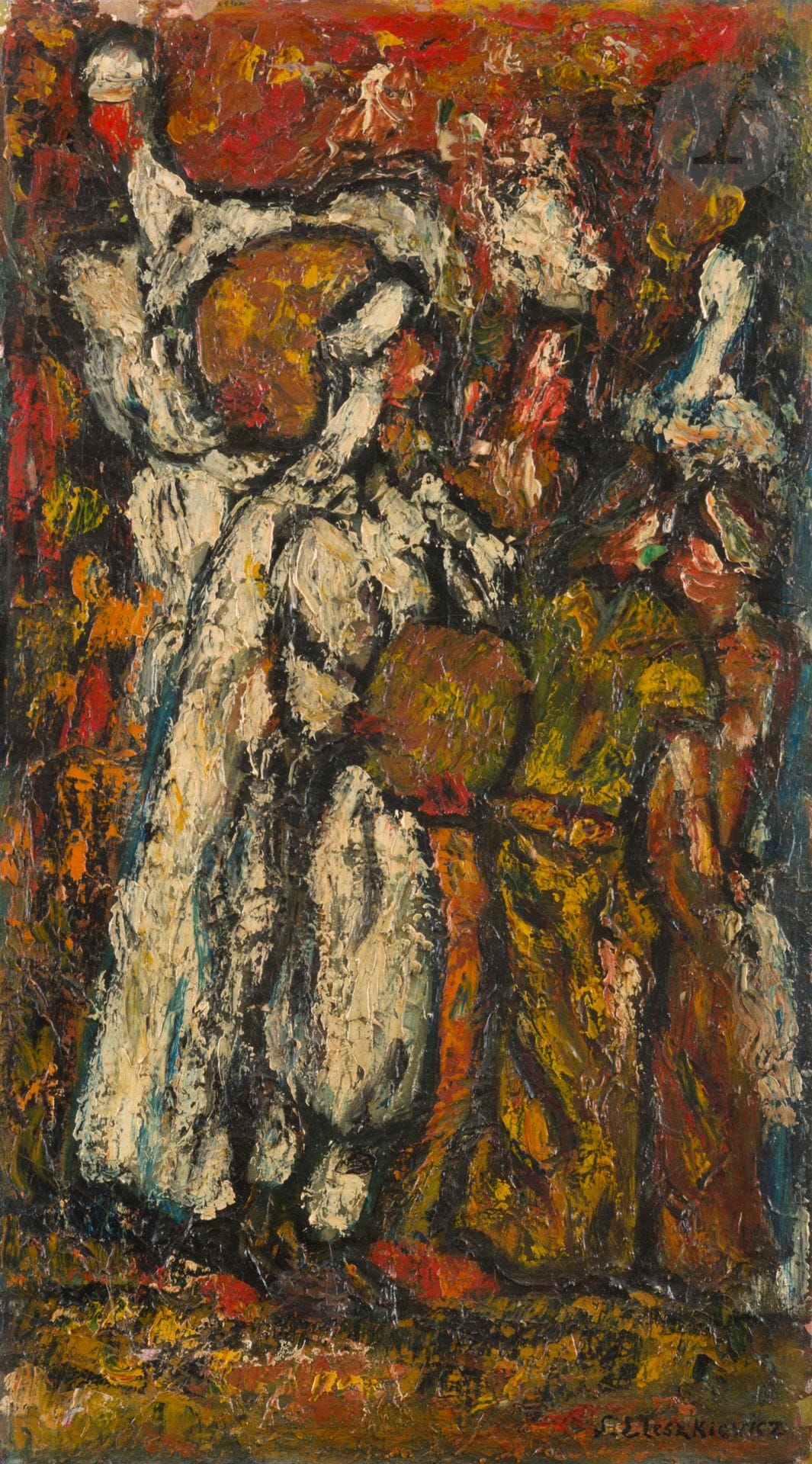 StanisŁaw ELESZKIEWICZ (1900-1963)
Ronde de personnages
Huile sur toile.
Signée en bas à droite.
52 x 28 cm