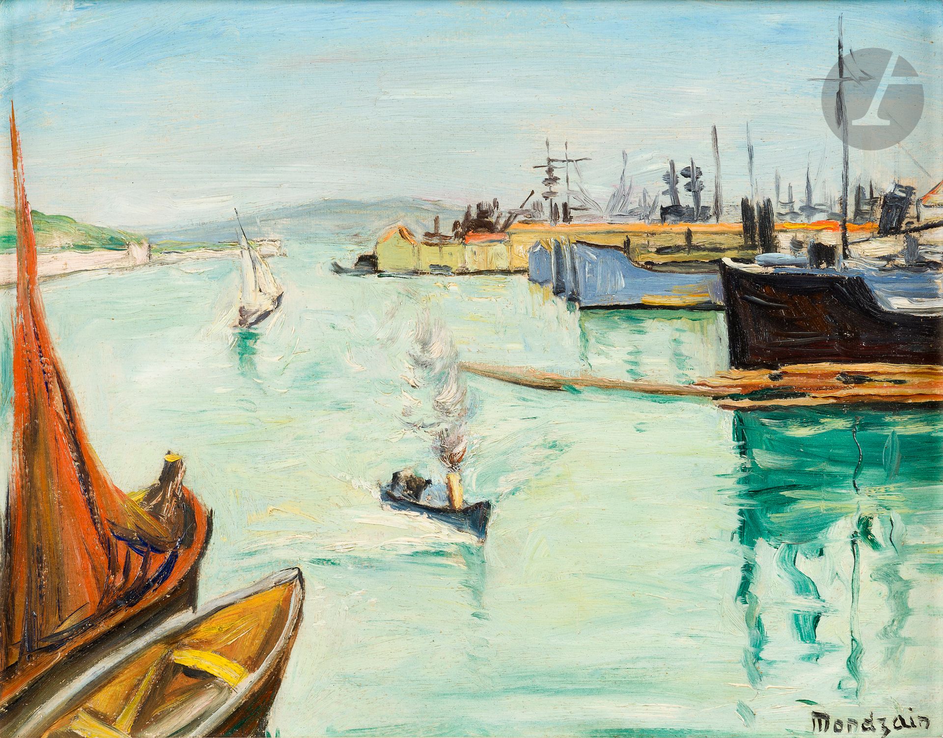 Simon MONDZAIN (1888-1979)
Le port d’Alger
Huile sur panneau.
Signée en bas à droite.
23,5 x 29 cm