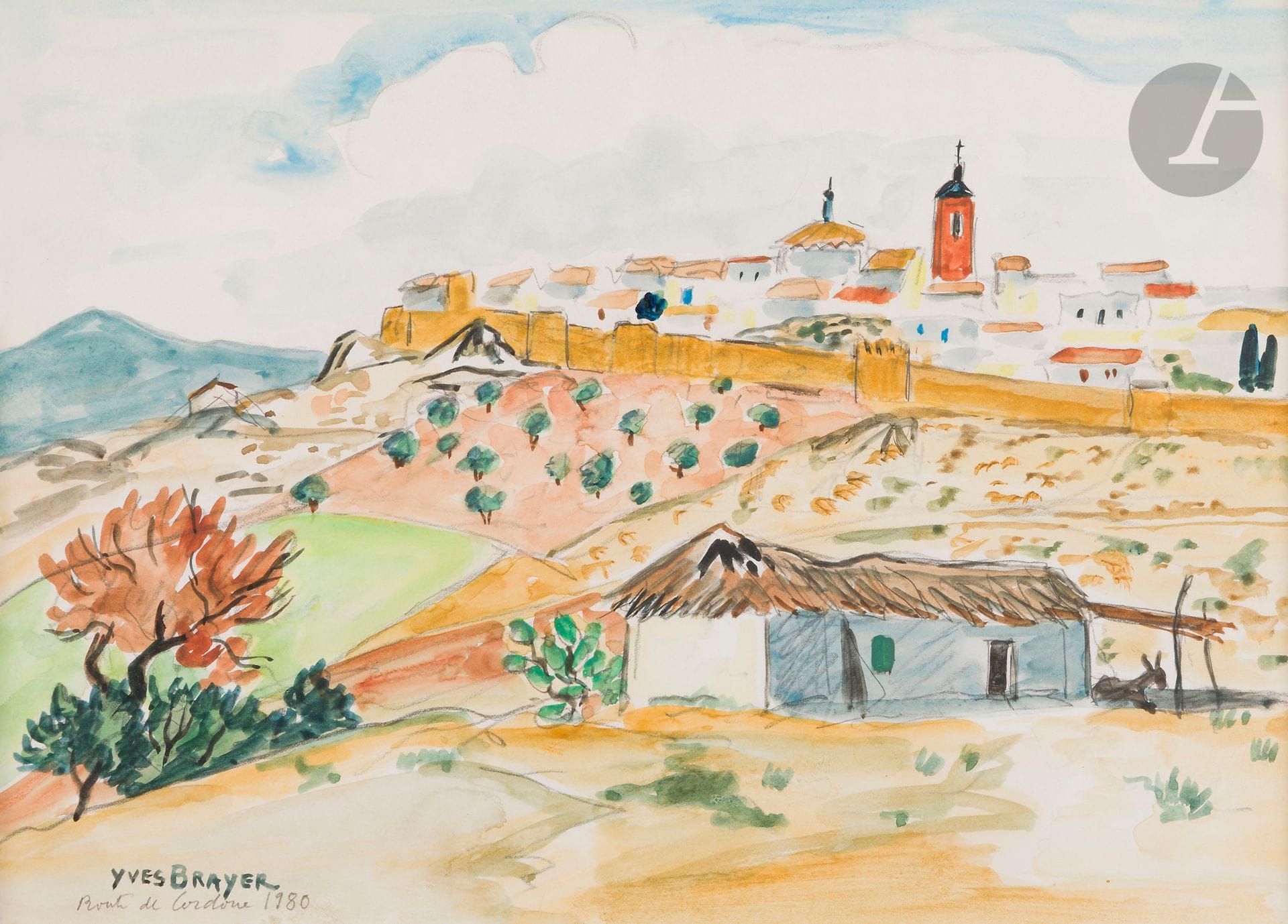 Yves BRAYER (1907-1990)
Village sur la route de Cordoue, 1980
Aquarelle.
Signée, datée et située en bas à gauche.
22 x 31 cm

L'oeuvre est référencée dans les archives Yves Brayer sous le n° B0636.

Nous remercions Monsieur Olivier Brayer et Madame Corinne Brayer d'avoir confirmé l'authenticité de cette oeuvre et pour les informations qu'ils nous ont transmises.
