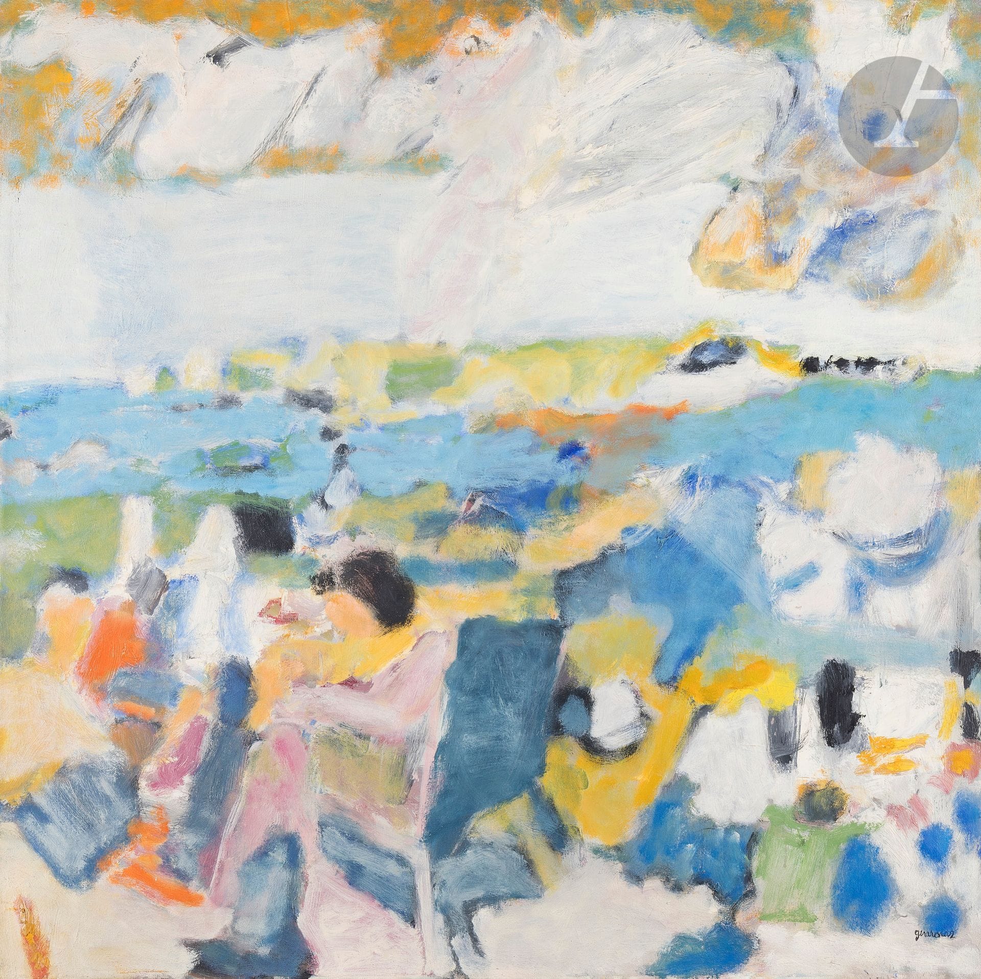 Gérard Diaz dit GERARDIAZ (né en 1938)
Mèze Plage, 1964
Huile sur toile.
Signée en bas à droite.
Signée, datée et titrée au dos sur le châssis.
80 x 80 cm