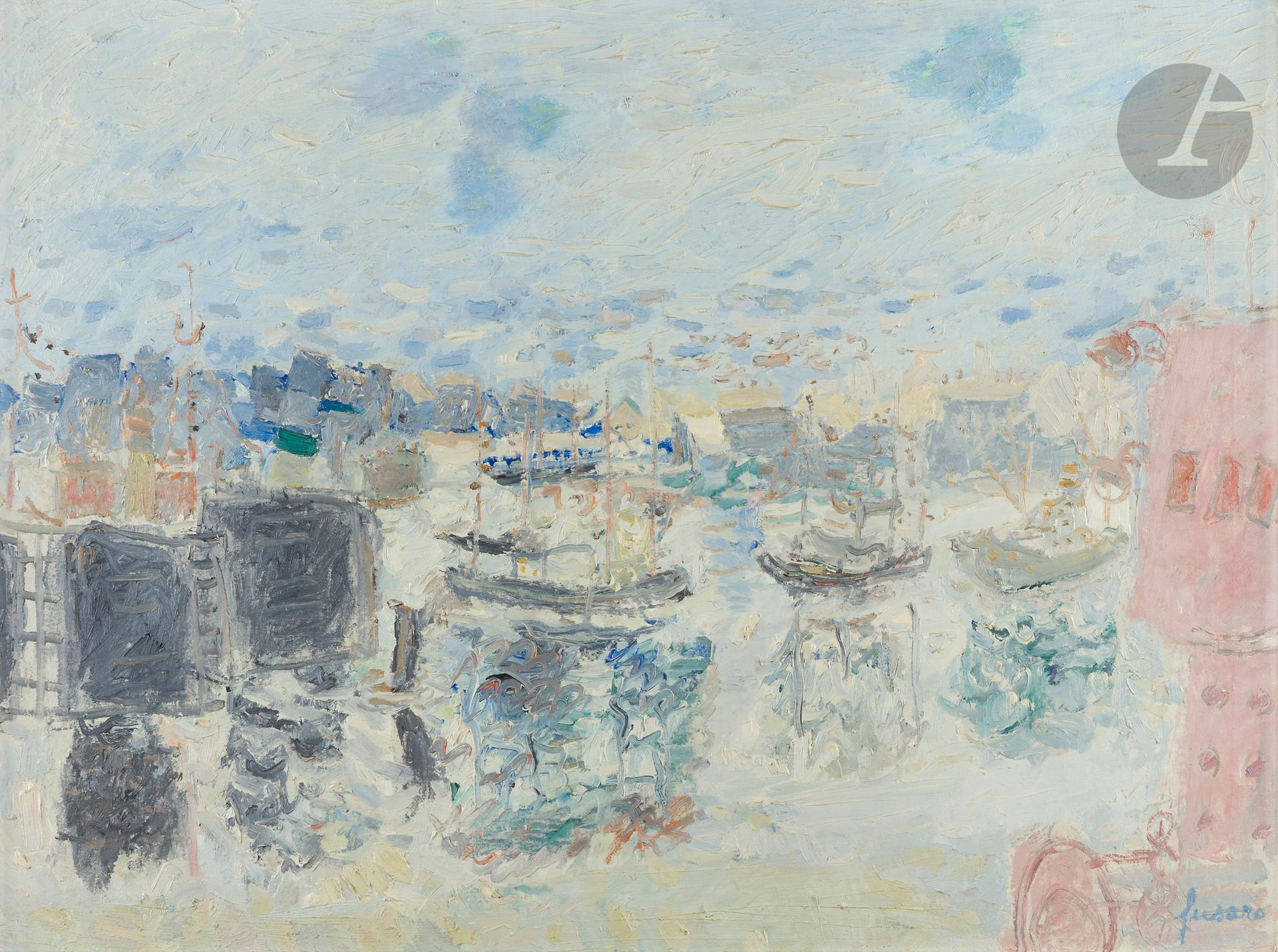 Jean FUSARO (b. 1925)
Quai à Boulogne, 1963
Oil on canvas.
Signed lower right.
Signed, dated and titled on back.
54 x 73 cm