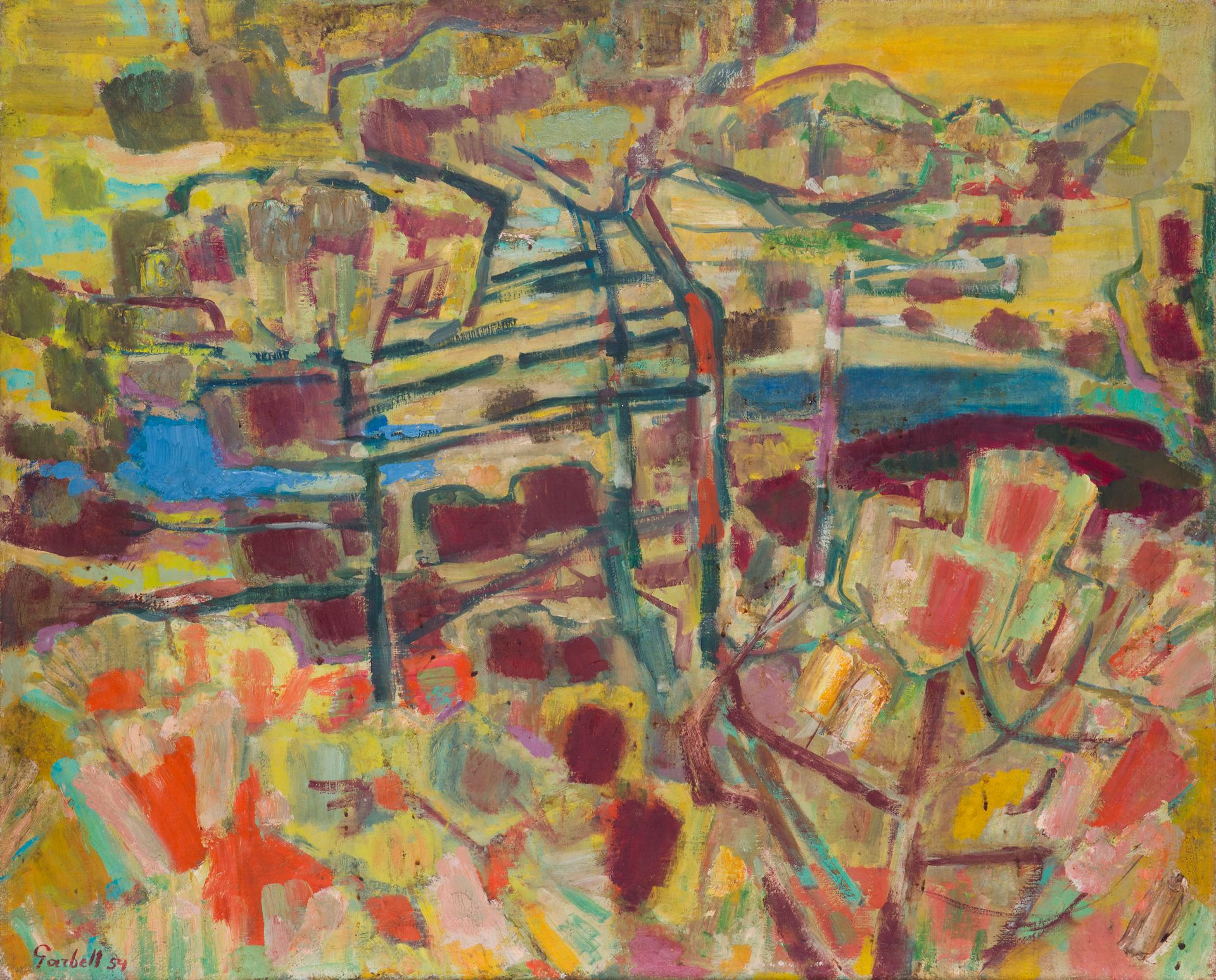 Alexandre Sacha GARBELL (1903-1970)
La Nartelle, 1954
Huile sur toile.
Signée en bas à gauche.
Timbrée et numéro d'archives au dos : " 212 ".
90 x 100 cm