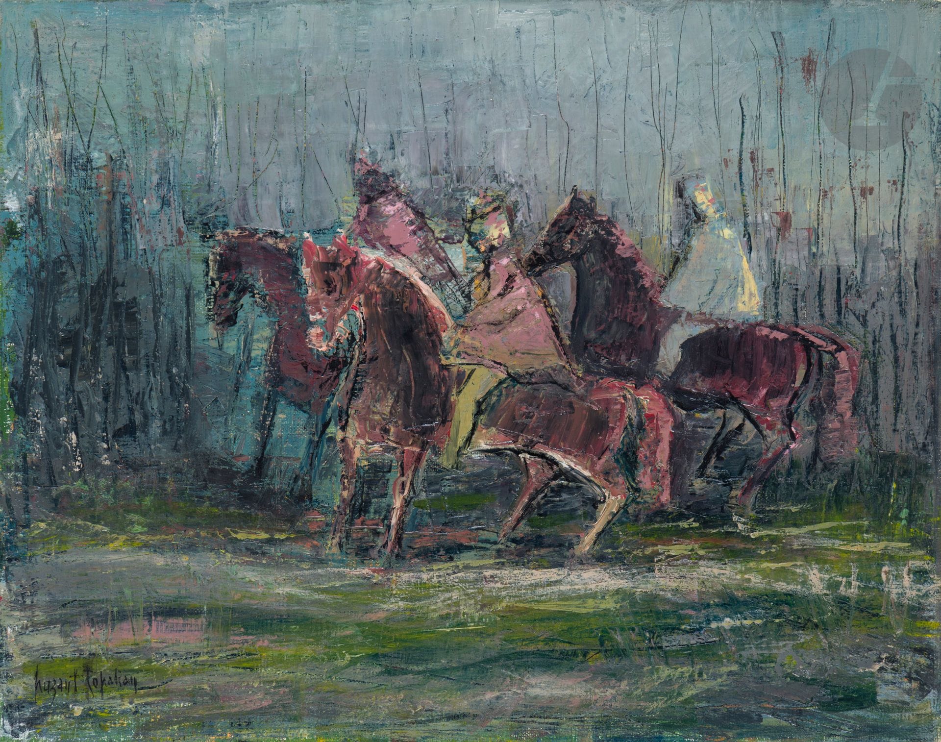 Puzant TOPALIAN (1902-1970)
Les Cavaliers
Huile sur toile.
Signée en bas à gauche.
54 x 65 cm