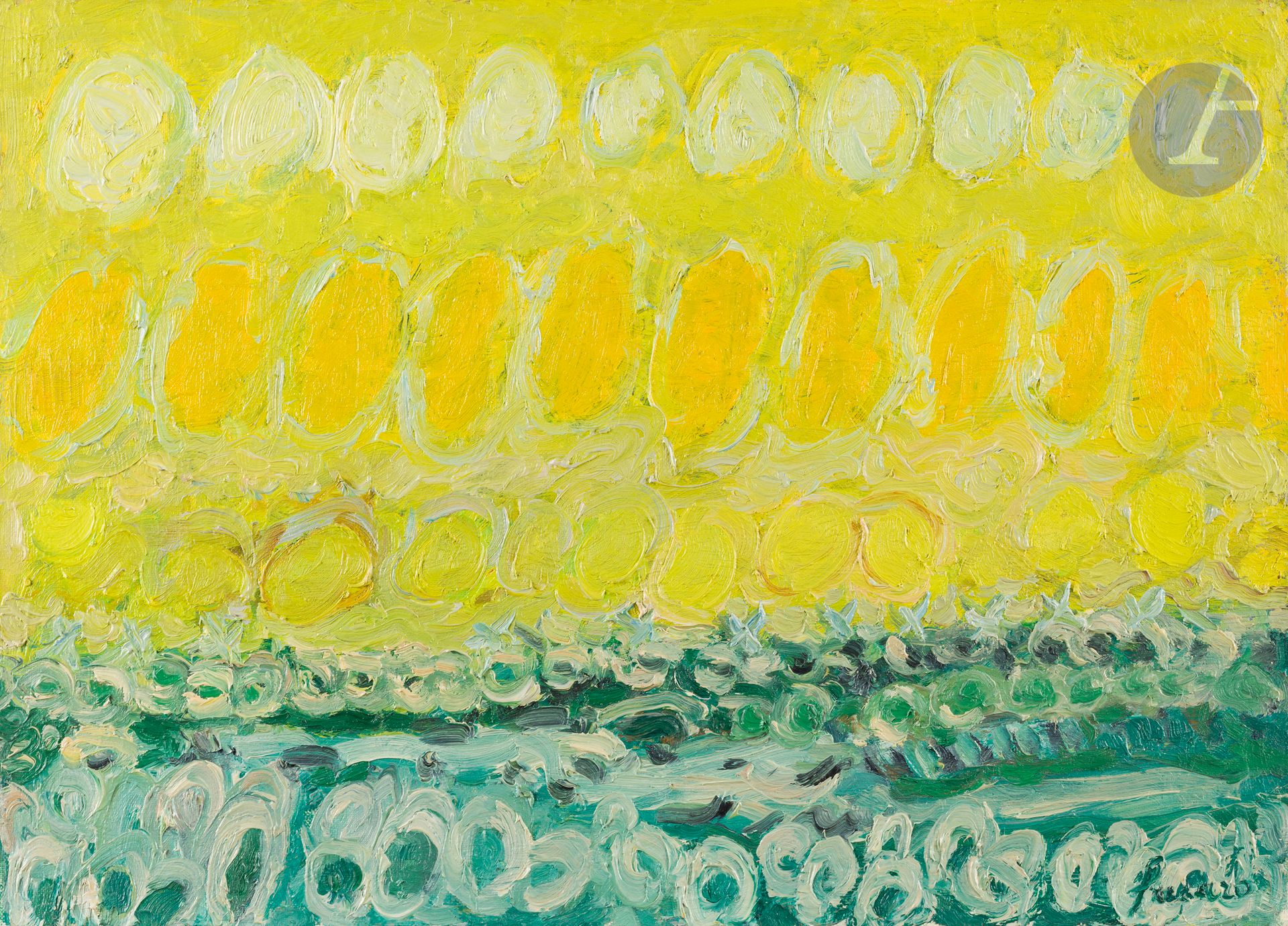 Jean FUSARO (b. 1925)
Artichoke Fields (Holland), 1965
Oil on canvas.
Signed lower right.
Signed, dated and titled on the back.
33 x 46 cm

Provenance : 
Galerie Framond, Paris (label on back).