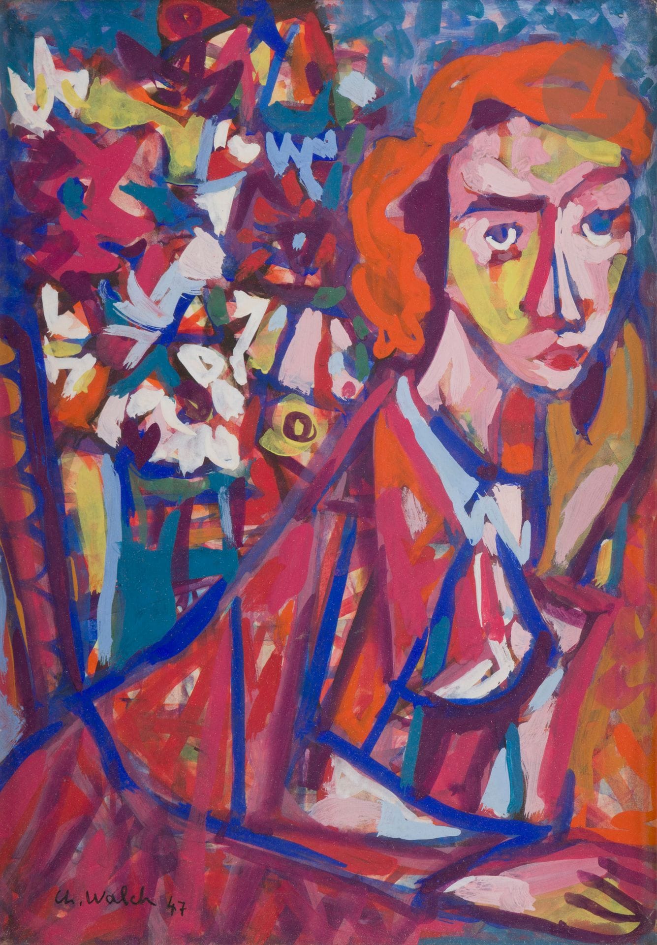 Charles WALCH (1896-1948)
Woman with flowers, 1947
Gouache.
Signed and dated lower left.
32 x 23 cm