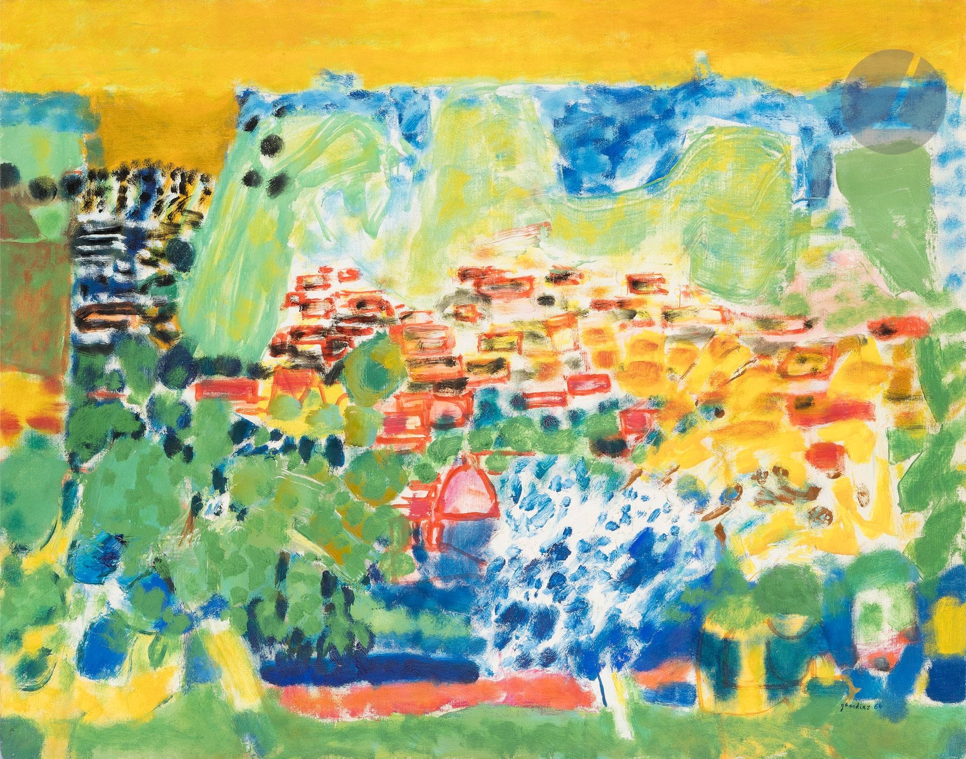 Gérard Diaz dit GERARDIAZ (born 1938)
Tunisian landscape, 1964
Oil on canvas.
Signed and dated lower right.
Titled on the back on the stretcher.
73 x 92 cm