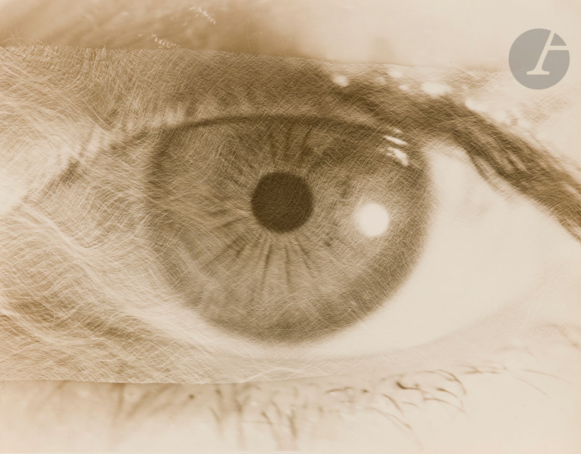 Gene Fenn (1911-2001) 
Œil [Superposition]. New York, 1937. 
Épreuve argentique d’époque, signée, datée et située au crayon avec le tampon « Gene Fenn - photographe » au verso. 
Image : 18,5 x 24 cm / Feuille : 20,2 x 25,5 cm

Provenance : Collection Gene Fenn.