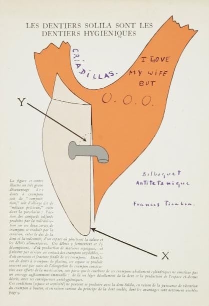 [PICABIA]
40 dessins. Milan, Galleria Schwarz, 25 mai-14 juin 1963. Dépliant de 4 p. Texte de Marcel Duchamp. Reproduction couleur en couv. Les Dentiers Solila...