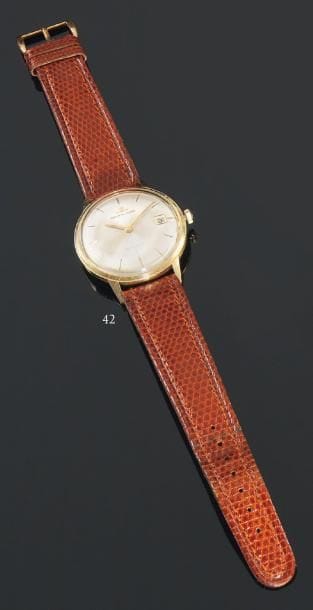 Montre-bracelet d?homme, la montre de forme ronde en acier et or 14K (585 millièmes), le tour de poignet en cuir. JAEGER LECOULTRE.