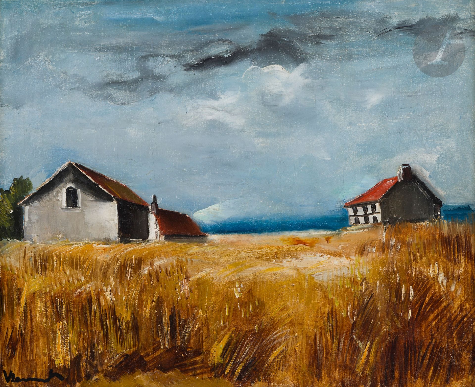 Maurice de VLAMINCK (1876-1958)
Les Blés, 1927
Oil on canvas.
Signed lower left.
(Restoration).
60.5 x 74 cm

Provenance : 
- Collection of Dr. Alexandre Roudinesco. Acquired directly from the artist.
- Parke-Bernet Galleries sale, New York, April 17, 1969, no. 74 (titled Deux maisons et champ de blé, dated 1925).
- Acquired by Alexandre Roudinesco's children at the latter sale. By descent.

Exhibition: 
Vlaminck, R. Dufy, Rouault, Kunsthalle, Basel, May 14 - June 8, 1938, catalog, no. 217, reproduced on p. 30 (label on back of stretcher).

Bibliography : 
Florent Felds, Vlaminck, L'Art et la Vie, Paris, Marcel Seheur, 1928, reproduced p. 198.

A letter of inclusion in the catalog raisonné of the Wildenstein Plattner Institute, dated January 24, 2024, will be given to the purchaser.