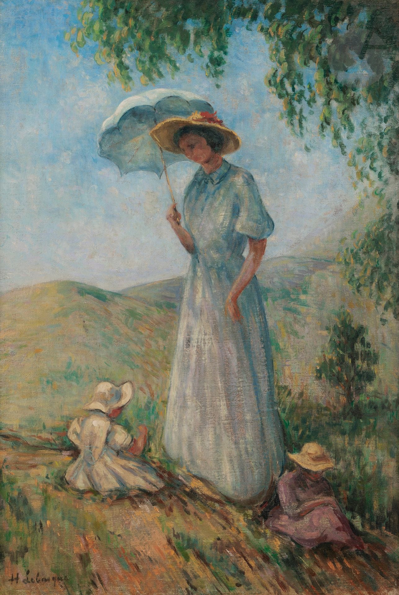 Henri LEBASQUE (1865-1937)
Saint-Tropez, Femme et enfants au soleil, vers 1909
Huile sur toile.
Signée en bas à droite.
70 x 48 cm

Provenance : 
- Christie's South Kensington, Londres, 8 février 2013, n° 178.
- Collection Emmanuel Crenne. Acquis lors de cette dernière.

Œuvre en rapport : 
Promenade dans la montagne, Saint-Tropez, 1909,  huile sur toile, 60 x 65 cm, Musée des Arts Décoratifs, Paris.

Un certificat de Madame Denise Bazetoux, en date du 15 avril 2011, sera remis à l'acquéreur.
L'authenticité de ce tableau a été confirmée par Madame Christine Lenoir et Madame de la Ville Fromoit.