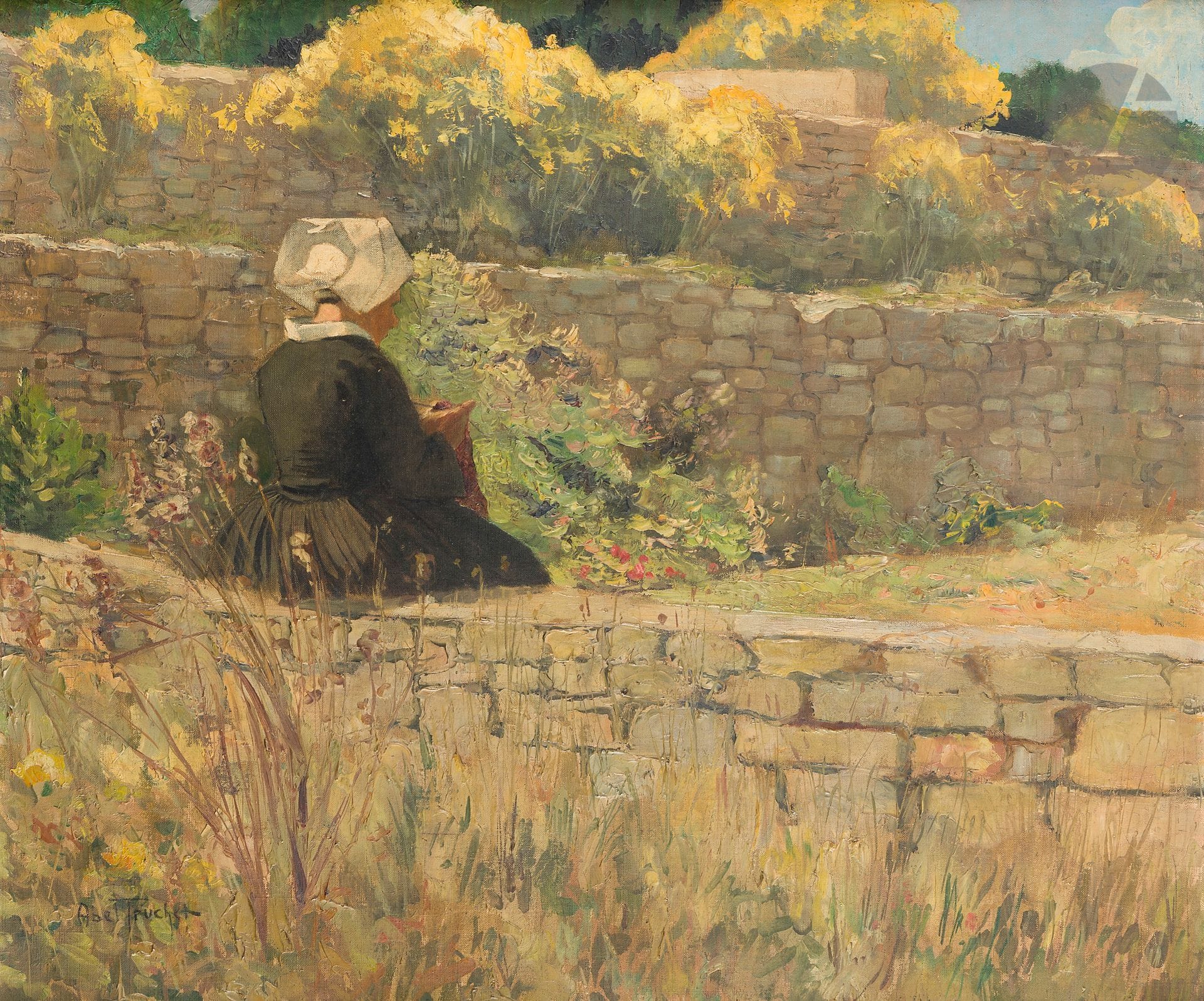 Abel TRUCHET (1857-1918)
Bretonne filant
Huile sur toile.
Signée en bas à gauche.
46 x 55 cm