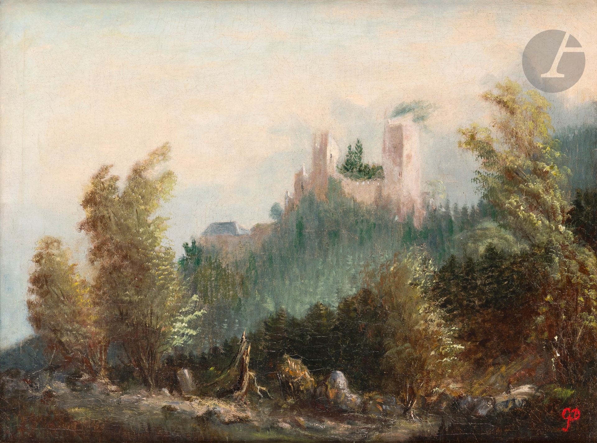 Gustave DORÉ (1832-1883)
Landscape with ruined castle
Oil on canvas.
Monogrammed lower right.
(Dented and restored).
51 x 68 cm

Provenance : 
Private collection, Nancy.