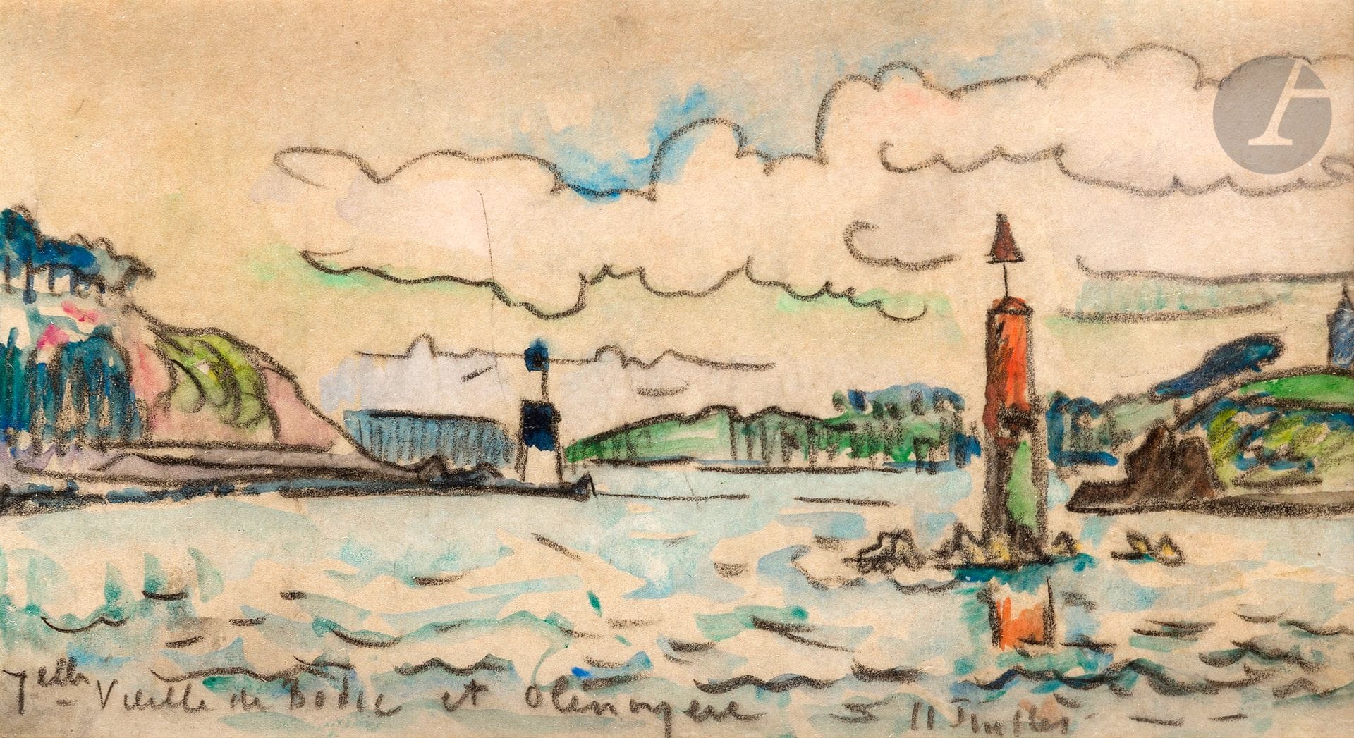 Paul SIGNAC (1863 - 1935)
Le Trieux, les balises Vieille de Bodic et Olenoyère, 11 juillet, vers 1925
Aquarelle et crayon noir.
Située en bas à gauche et datée en bas vers la droite.
11,2 x 19,8 cm

Provenance : 
- Collection Hertzog-Cachin. 
- Collection particulière, Paris. 

Un certificat de Marina Ferretti, en date du 27 février 2024, sera remis à l’acquéreur.