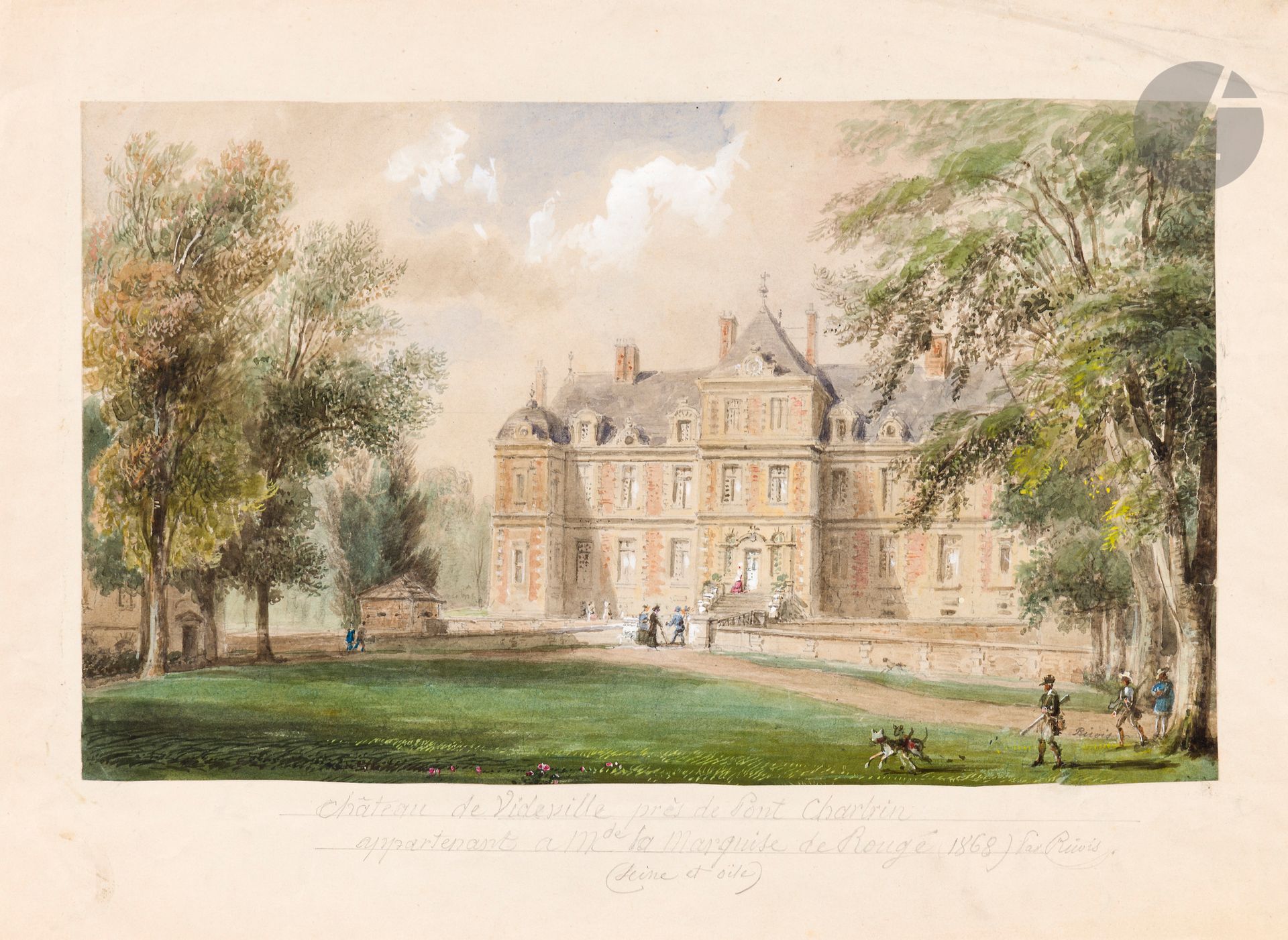 François-Edmé RICOIS (Courtalain 1795 - Mareil-Marly 1881)
Château de Videville
Aquarelle gouachée.
Signée en bas à droite.
35 x 20 cm