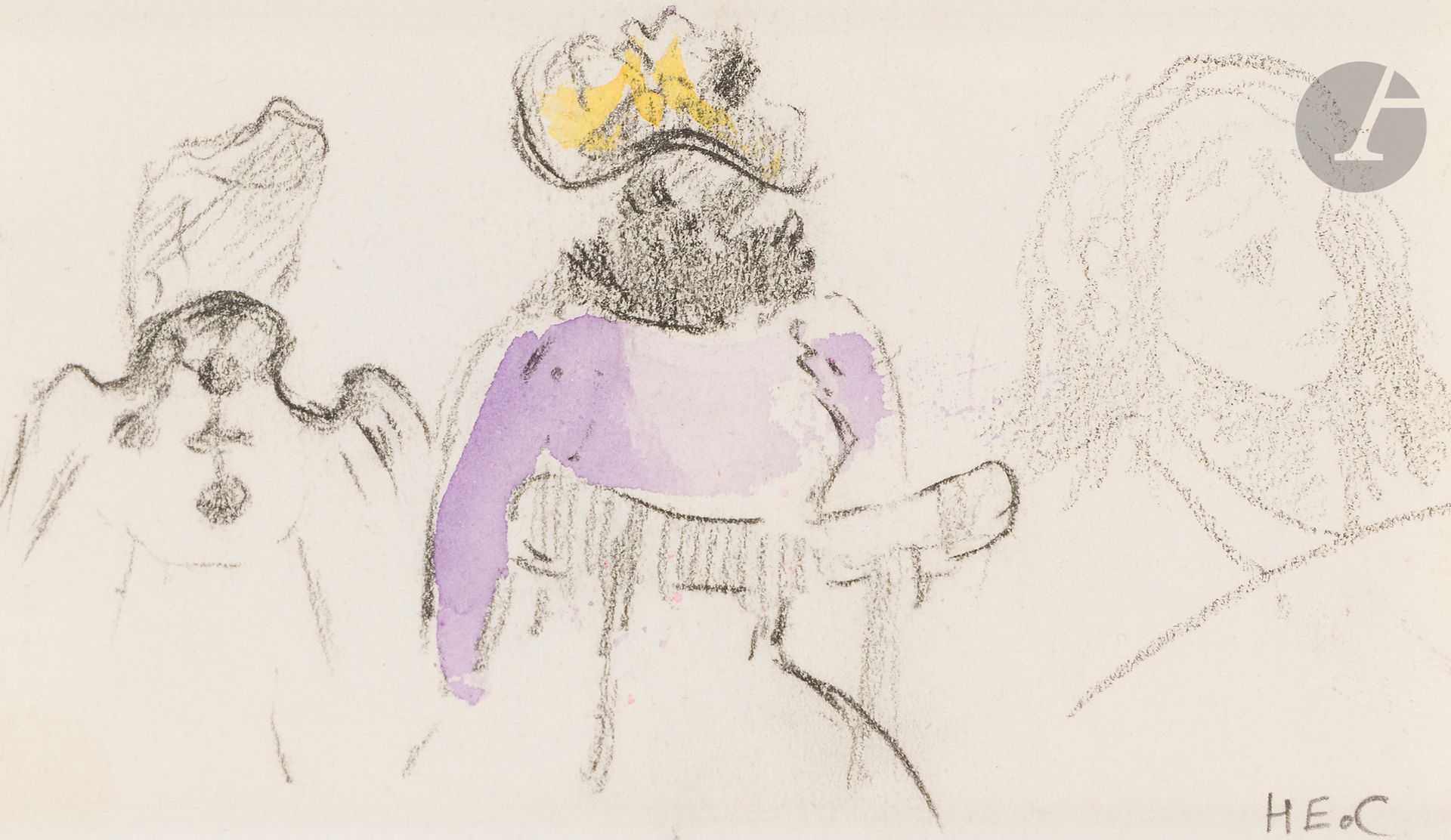 Henri Edmond CROSS (1856 - 1910)
Study of a woman seated from behind with a young girl's face
Watercolor over black pencil lines.
Monogrammed lower right.
7 x 12 cm

This work is registered in the Patrick Offenstadt Archives.