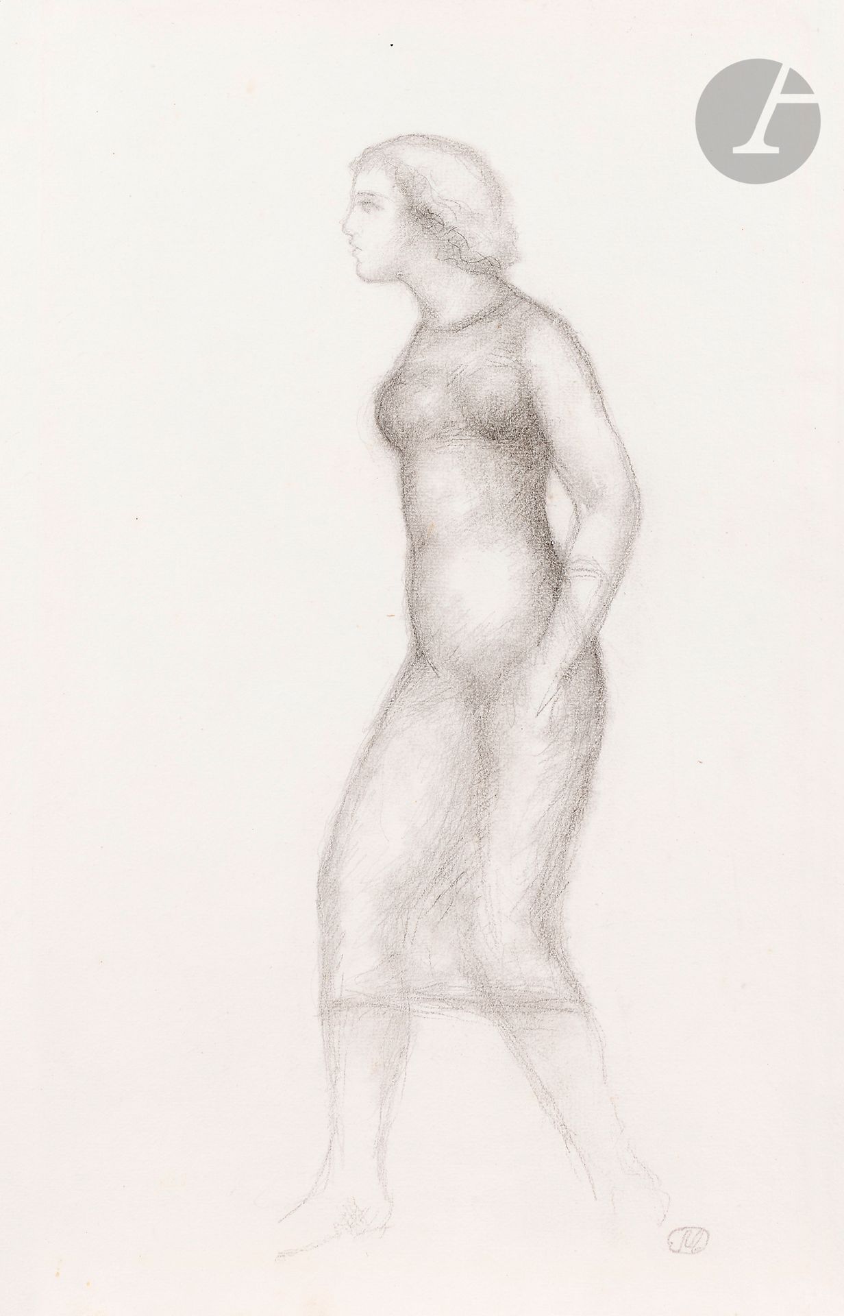 Aristide MAILLOL (1861 - 1944)
Woman walking, 1922
Black pencil.
Monogrammed lower right.
42 x 27 cm

A certificate from Madame Dina Vierny, dated April 1, 1998, will be given to the buyer.