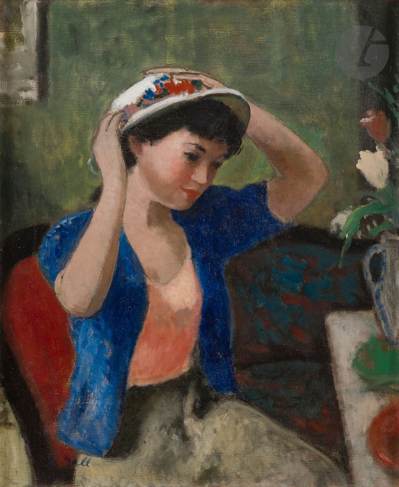 François GALL (1912-1987)
Portrait d'Eugénie au chapeau
Huile sur toile.
Signée en bas à gauche.
61 x 50 cm