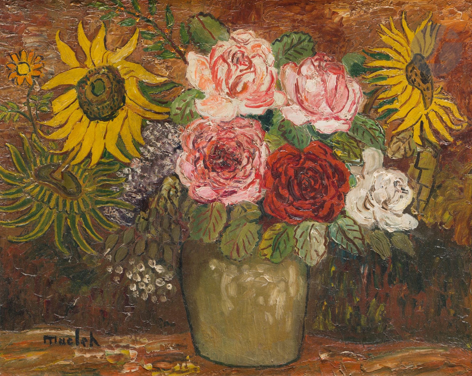 Elisée MACLET (1881-1962)
Sunflowers and roses
Oil on canvas.
Signed lower left.
33 x 41 cm