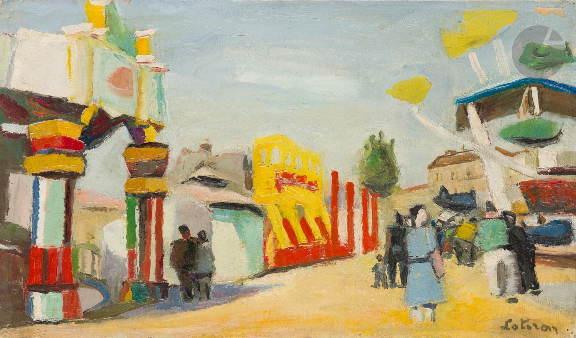 Robert LOTIRON (1886-1966)
Fête de Neuilly, 1959
Huile sur toile.
Signée en bas à droite.
27 x 46 cm

Provenance : 
Collection de l'artiste Robert Lotiron.

Exposition : 
Salon d'Automne, 1959, catalogue, n° 578.