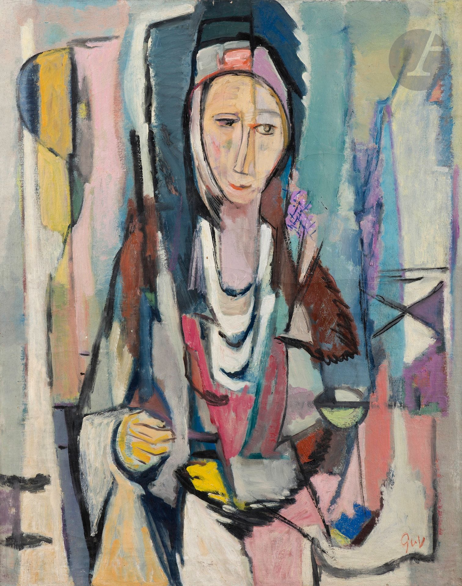 Geer VAN VELDE [Dutch] (1898-1977)
Woman, circa 1937
Oil on canvas.
Monogrammed lower right.
(Craquelures).
92 x 73 cm

A certificate of authenticity indicating the registration number in the Geer van Velde Archives and mentioning inclusion in the Catalogue raisonné in preparation, drawn up by Pierre François Moget, the artist's successor and expert, dated March 28, 2024, will be given to the purchaser.