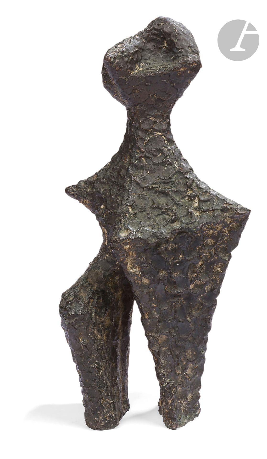 Sonja FERLOV MANCOBA [Danish] (1911-1984)
Kvinde (Woman), 1958
Bronze proof with brown patina.
Monogrammed under the base and numbered "NR5".
38 x 20 x 11 cm

Provenance : 
Private collection, Paris 6e.

Exhibitions : 
- Sonja Ferlov Mancoba, Alberto Giacometti, Sophienholm, Lyngby, 1980, catalog, a similar example reproduced on p. 51. 
- Sonja Ferlov Mancoba: sculptures, dessins, collages, Centre Pompidou, Paris, June 26-September 23, 2019, catalog, no. 23, a similar copy reproduced on p. 95.
