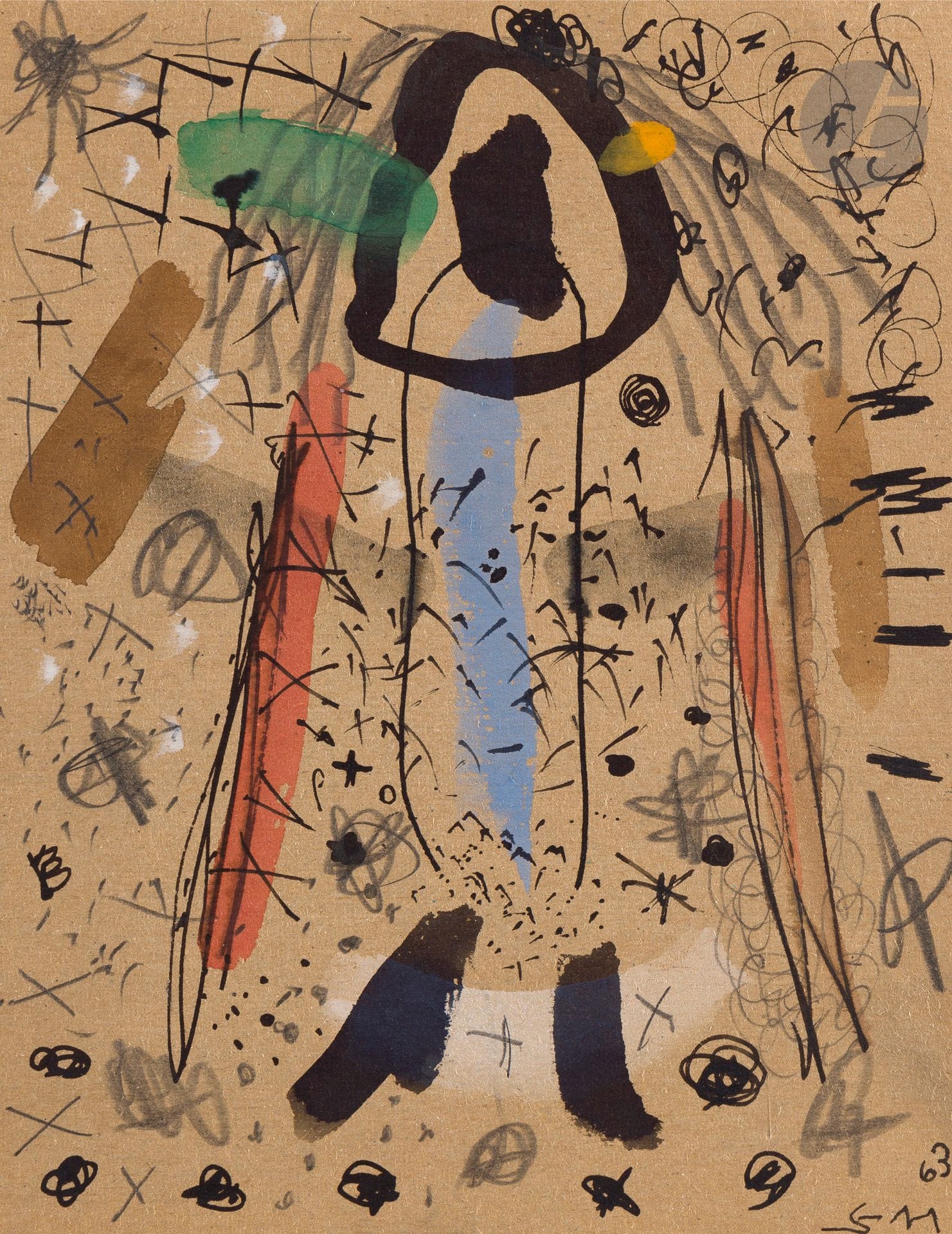 Sonja FERLOV MANCOBA [Danish] (1911-1984)
Figure, 1963
Ink, ink wash, watercolor and graphite.
Monogrammed and dated lower right.
25.5 x 19.5 cm

Provenance : 
Private collection, Paris 6e.