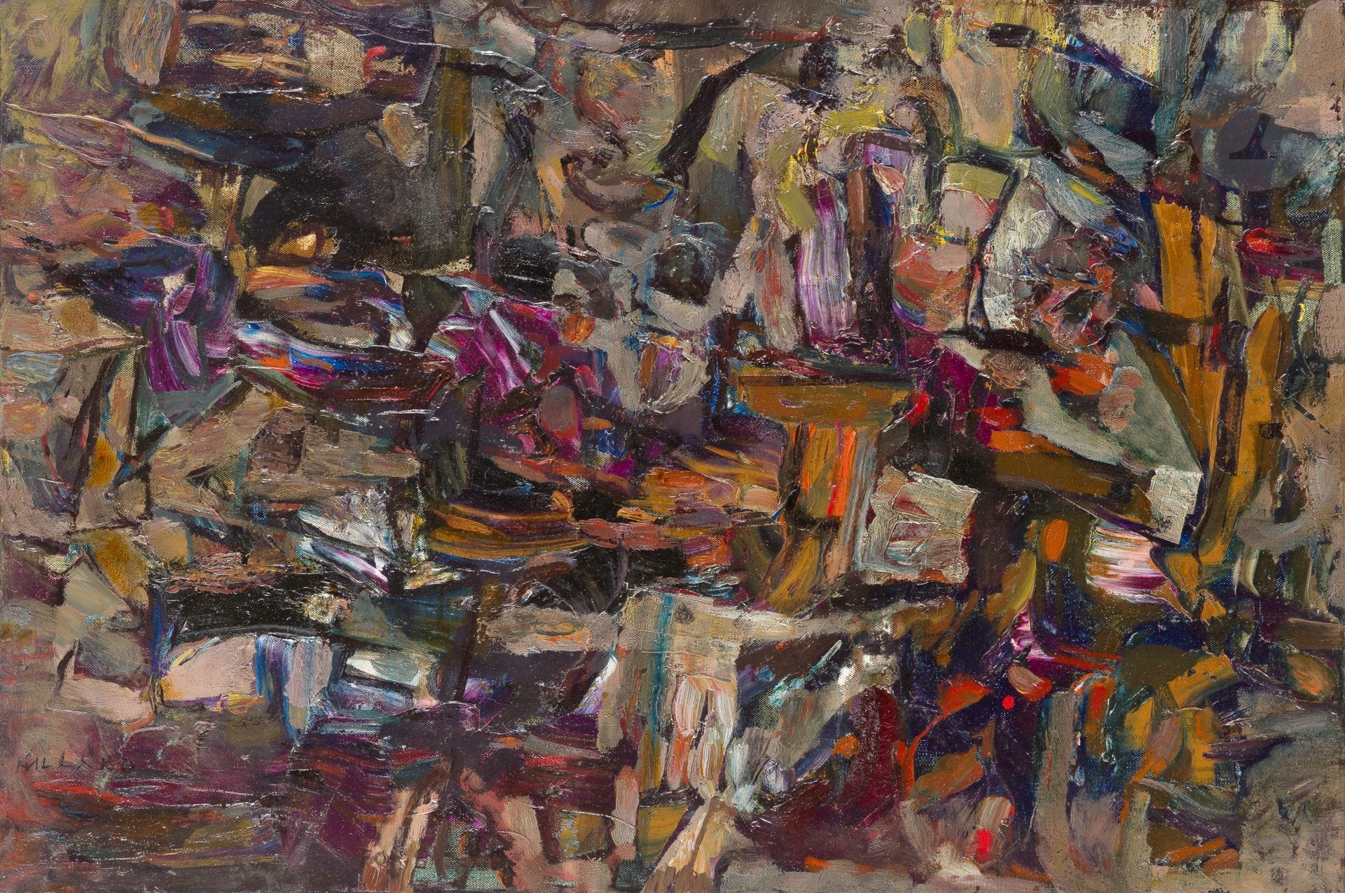 Louis NALLARD (1918-2016)
Les Raisins de Tigirt, 1961
Huile sur toile.
Signée en bas à gauche.
Datée et titrée au dos.
54 x 81 cm