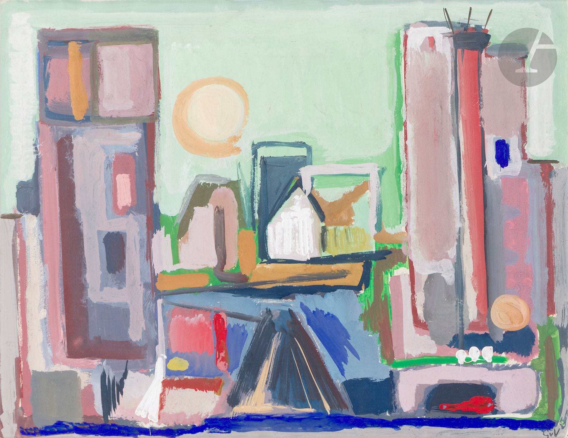 Geer VAN VELDE [néerlandais] (1898-1977)
La Ville, vers 1935
Gouache.
Cachet du monogramme en bas à droite.
35,5 x 45,6 cm

Provenance : 
Vente Versailles enchères, Versailles, Mes Perrin Royère Lajeunesse, 26 avril 2009, n° 73.

Un certificat d’authenticité indiquant le numéro d’inscription aux Archives Geer van Velde, établi par Pierre François Moget, ayant-droit et expert de l’artiste, en date du 28 mars 2024, sera remis à l’acquéreur.