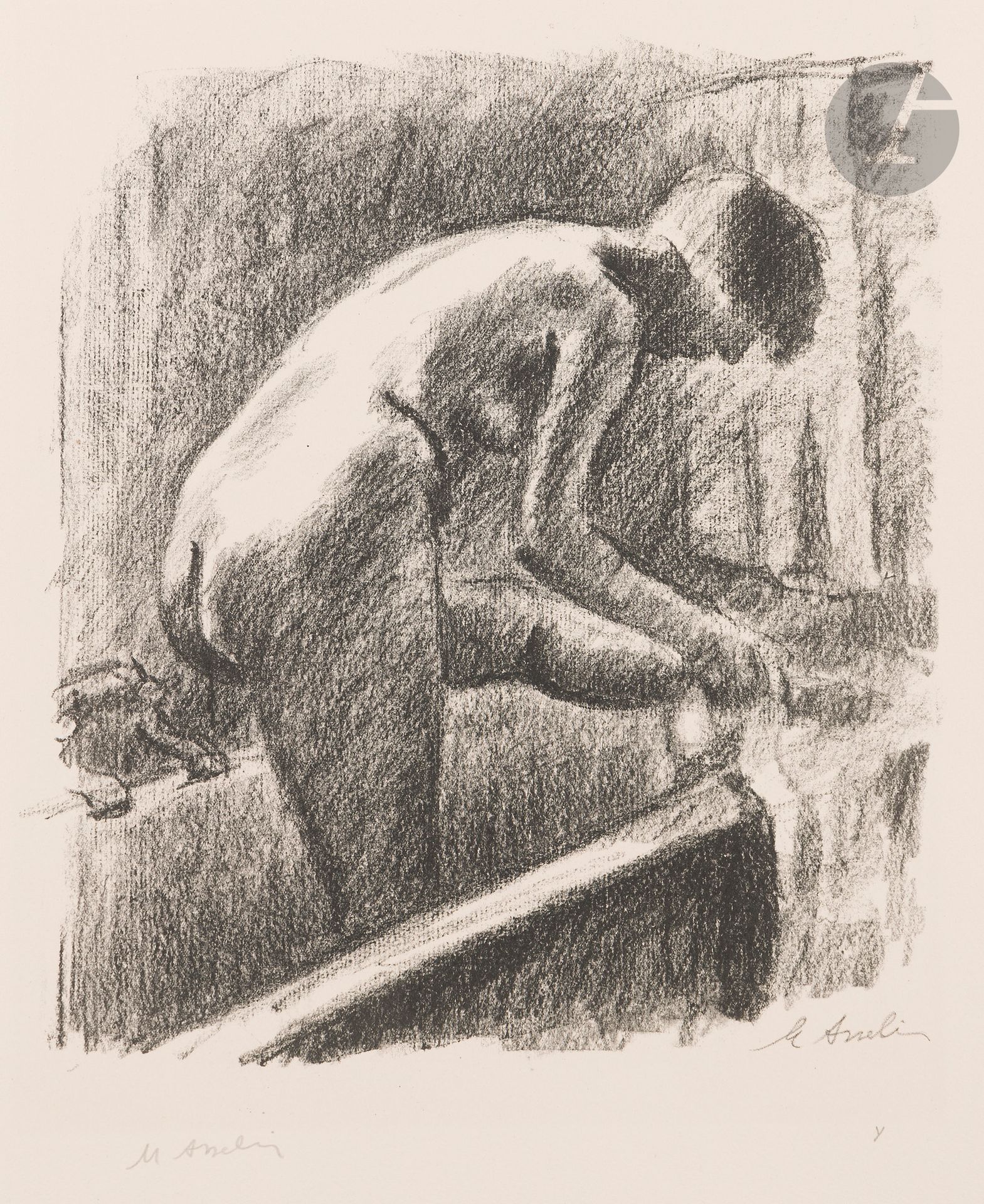 Maurice Asselin (1882-1947) 
Toilette. 1926. Lithographie. 255 x 285. Très belle épreuve sur vélin crème fort, signée et justifiée au crayon. Toutes marges. Tirage pour l’album « Maîtres et petits maîtres d’Aujourd’hui », Frapier éd. Timbre sec : Galerie des Peintres Graveurs Paris (Lugt 1057b).