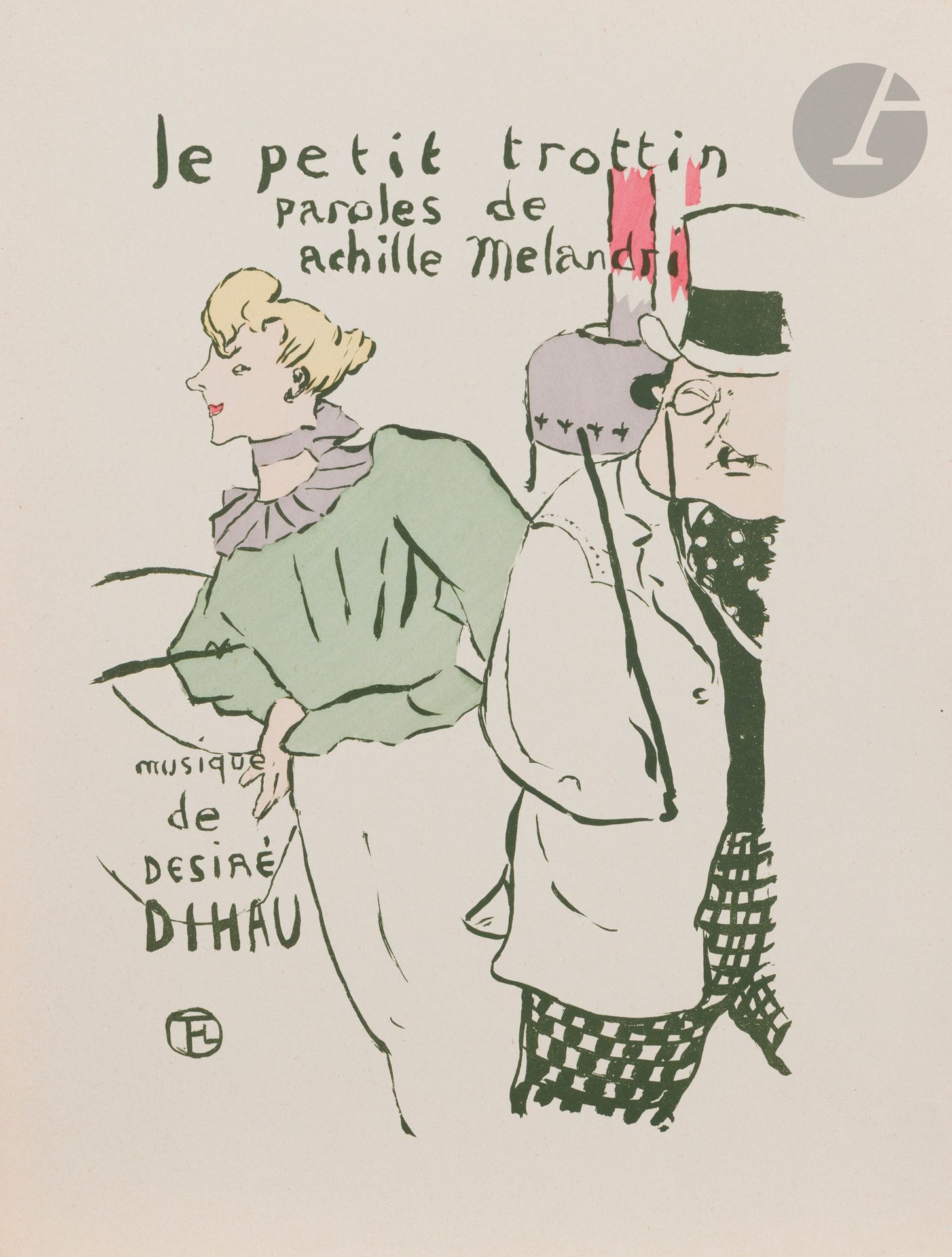Henri de Toulouse-Lautrec (1864-1901) 
Le Petit trottin. 1893. Lithographie. 1945 x 270. Delteil 27 ; Wittrock 14. Parfaite épreuve tirée en vert olive sur vélin mince ivoire, coloriée au pochoir, d’un tirage effectué après 1901. Infimes cassures dans les angles. Toutes marges.