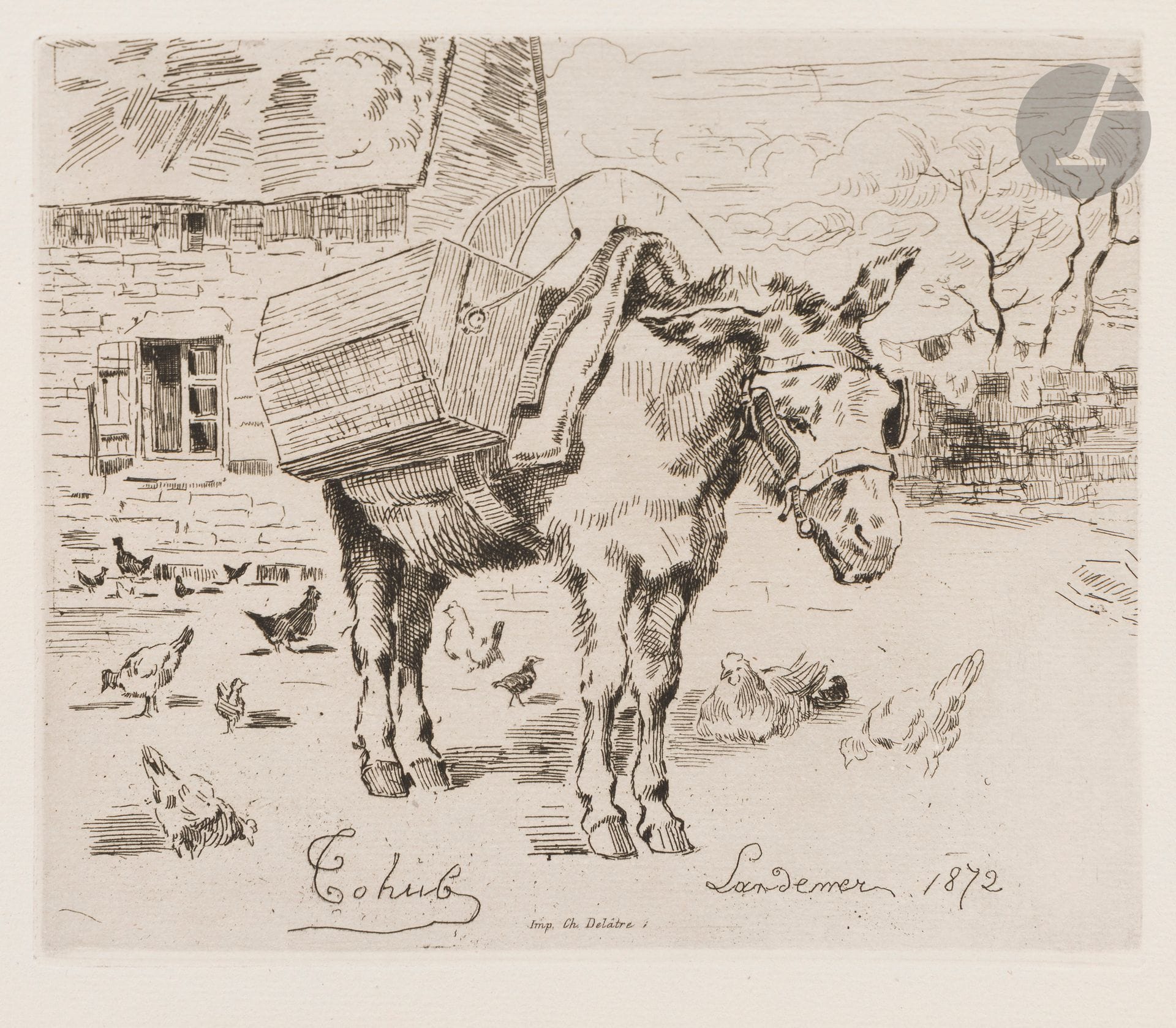 Félix Buhot (1847-1898) 
The donkey Marie-Jeanne. 1872. Etching. 160 x 140. Bourcard, Goodfriend 56. Very fine proof on cream laid paper. Full margins.