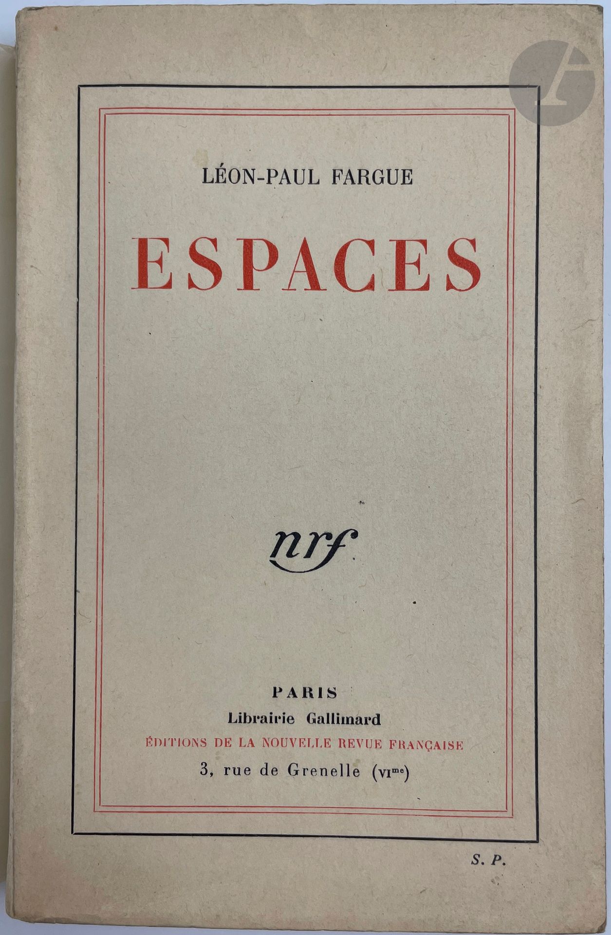 FARGUE (Léon-Paul).
Espaces. Épaisseurs. Vulturne.
Paris : Nouvelle Revue Française, [1929]. —In-12, broché.
Édition collective en partie originale.

Exemplaire du service de presse, enrichi d'un ENVOI AUTOGRAPHE SIGNÉ DE L'AUTEUR À HENRI DE RÉGNIER (1864-1936) : 
« à Henri de Régnier // avec les amitiés de // Léon-Paul Fargue. »

Exemplaire très bien conservé.