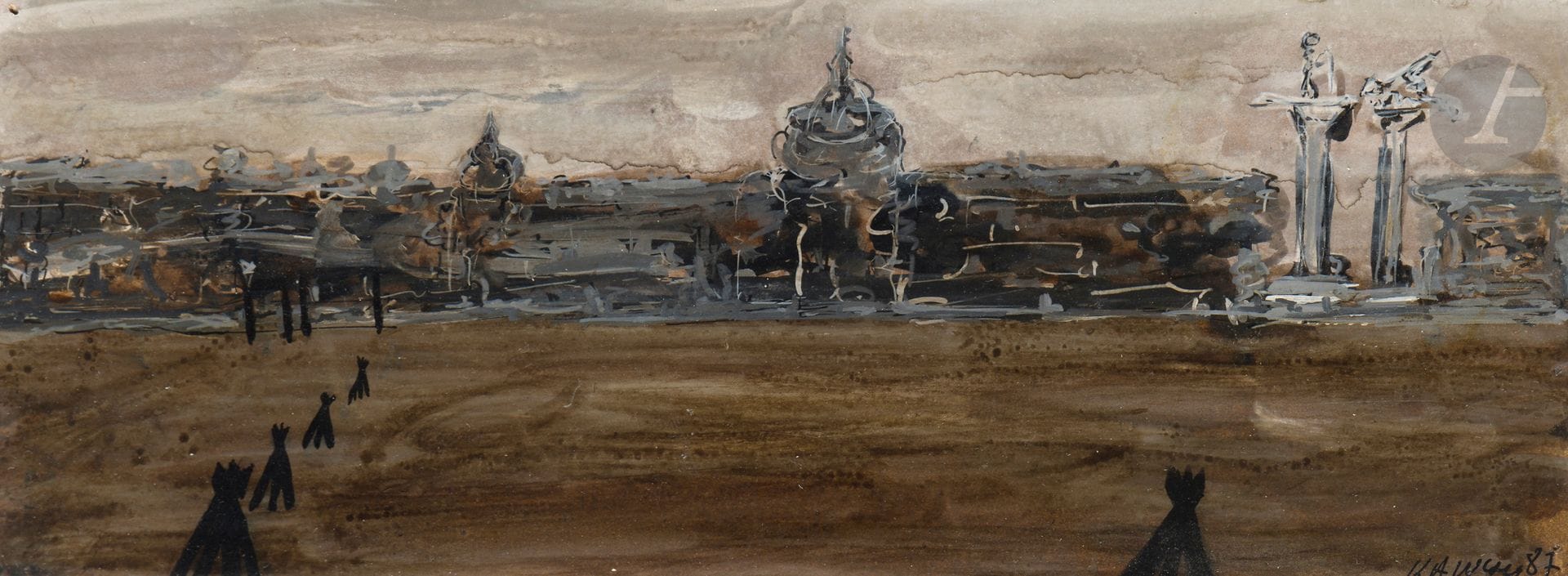 Ivan KAWUN (1925-2001)
Venice, 1987
Oil and ink on cardboard.
Signed and dated lower right.
10 x 26.5 cm