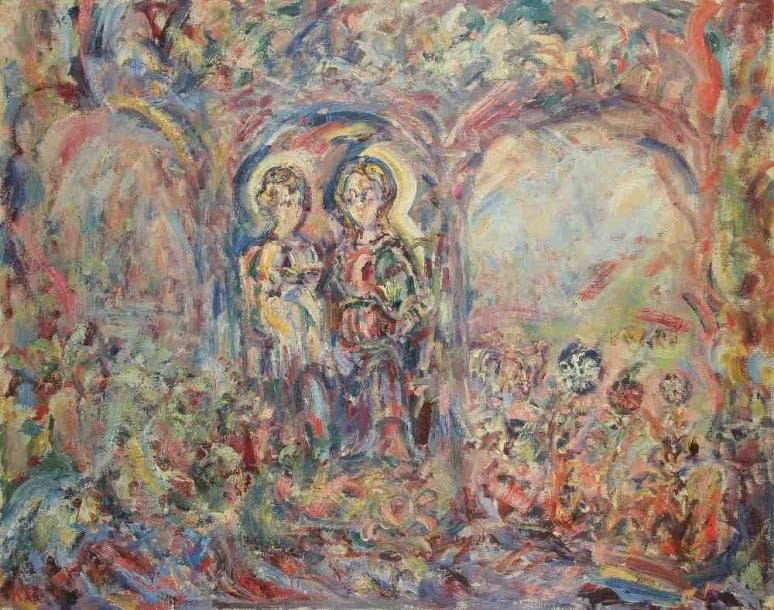 Paul KRON (1869-1936)
Vierge à l?enfant.Huile sur toile.Signée en bas à gauche.100 x 126 cm