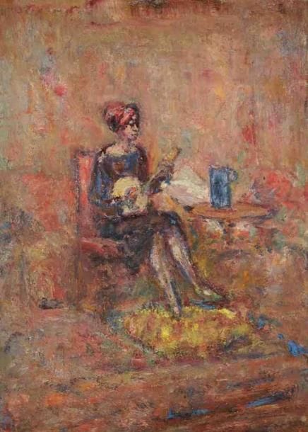 Paul KRON (1869-1936)
Femme à la mandoline.Huile sur toile.Signée en bas à gauche.92 x 65 cm