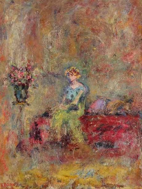 Paul KRON (1869-1936)
Femme assise à la robe verte.Huile sur toile.Signée en bas à gauche.61 x 46 cm