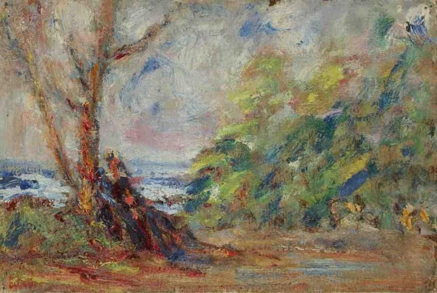 Paul KRON (1869-1936)
Repos en Bretagne.Huile sur toile.Signée en bas à gauche.27 x 41 cm